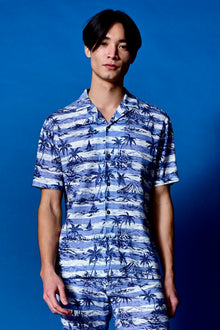  S/S Camp Collar Shirt - Indigo Palms Stripe