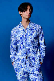  L/S Camp Collar Shirt - Indigo White Paisley