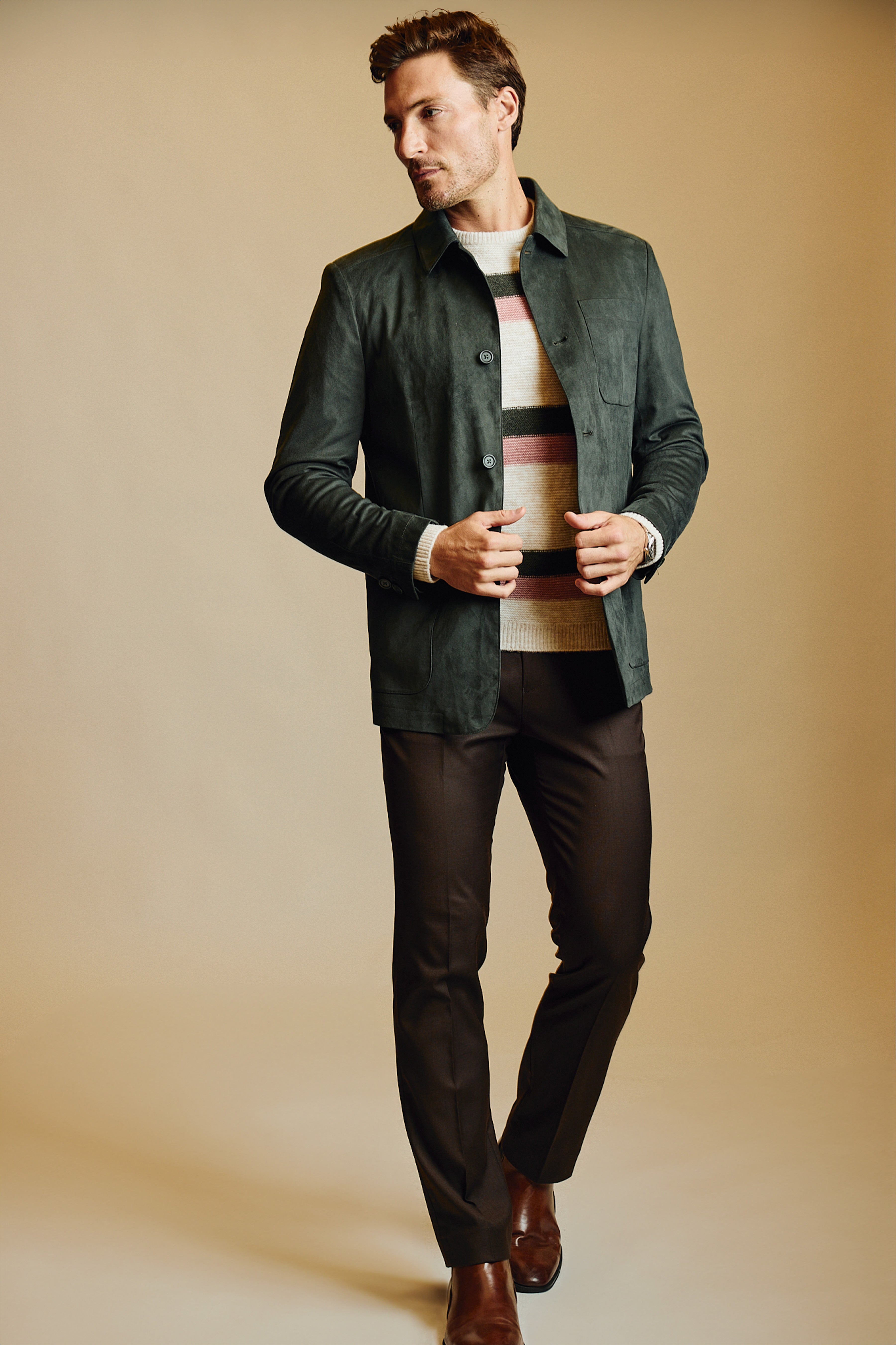 New City Button Up Jacket - Dark Green Microsuede