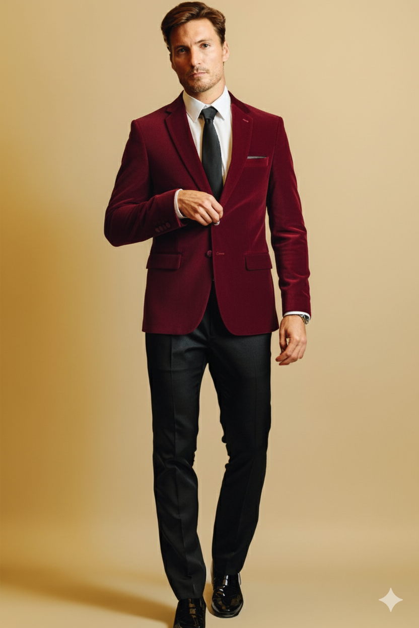 Kyle Big Peak Tux Jacket - slim - Bordeaux Velvet