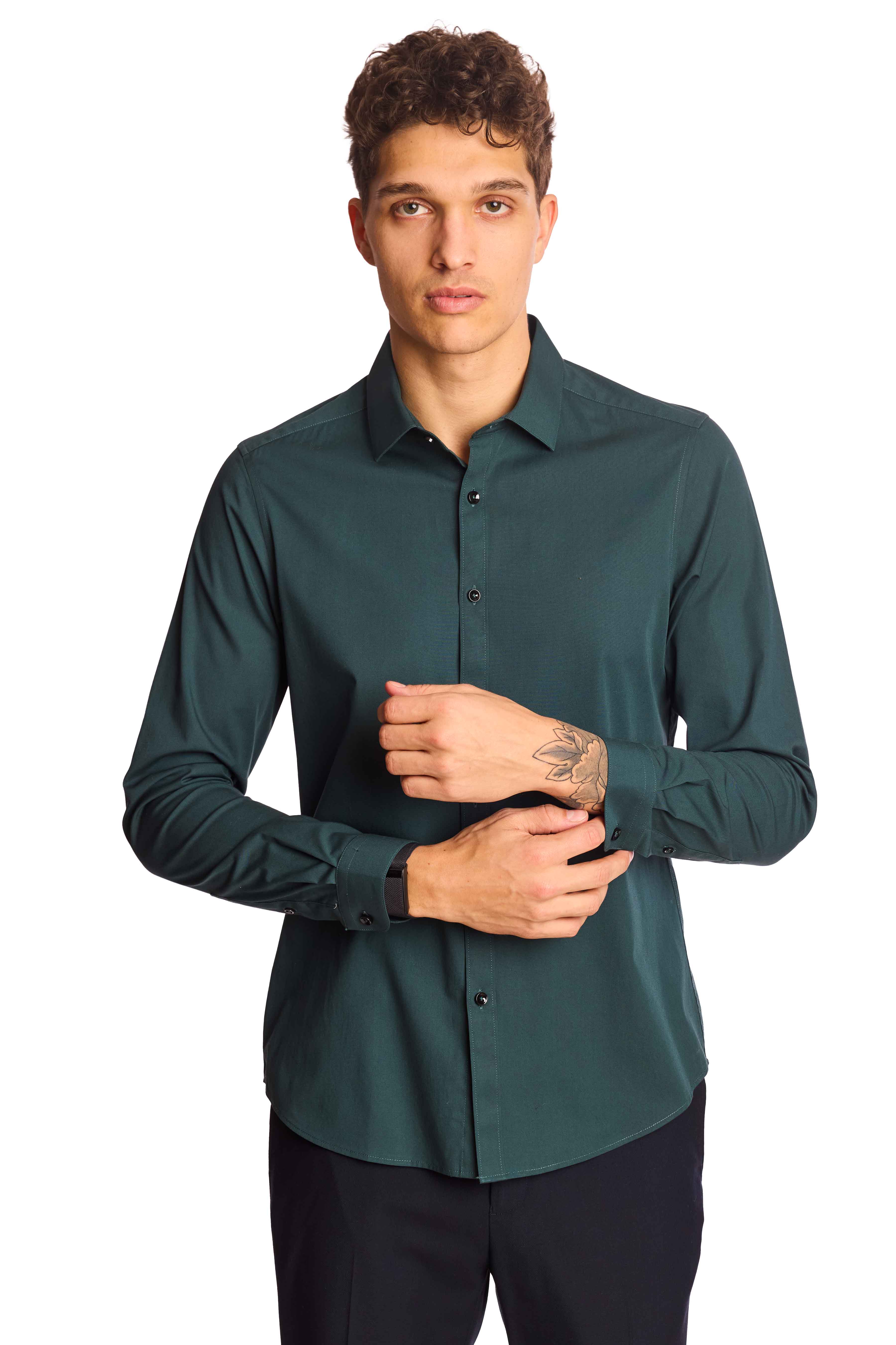 Samuel Spread Collar Shirt - Dark Green