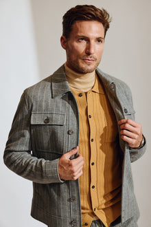  Hilo Button Jacket - LT Grey Tan Pinstripe