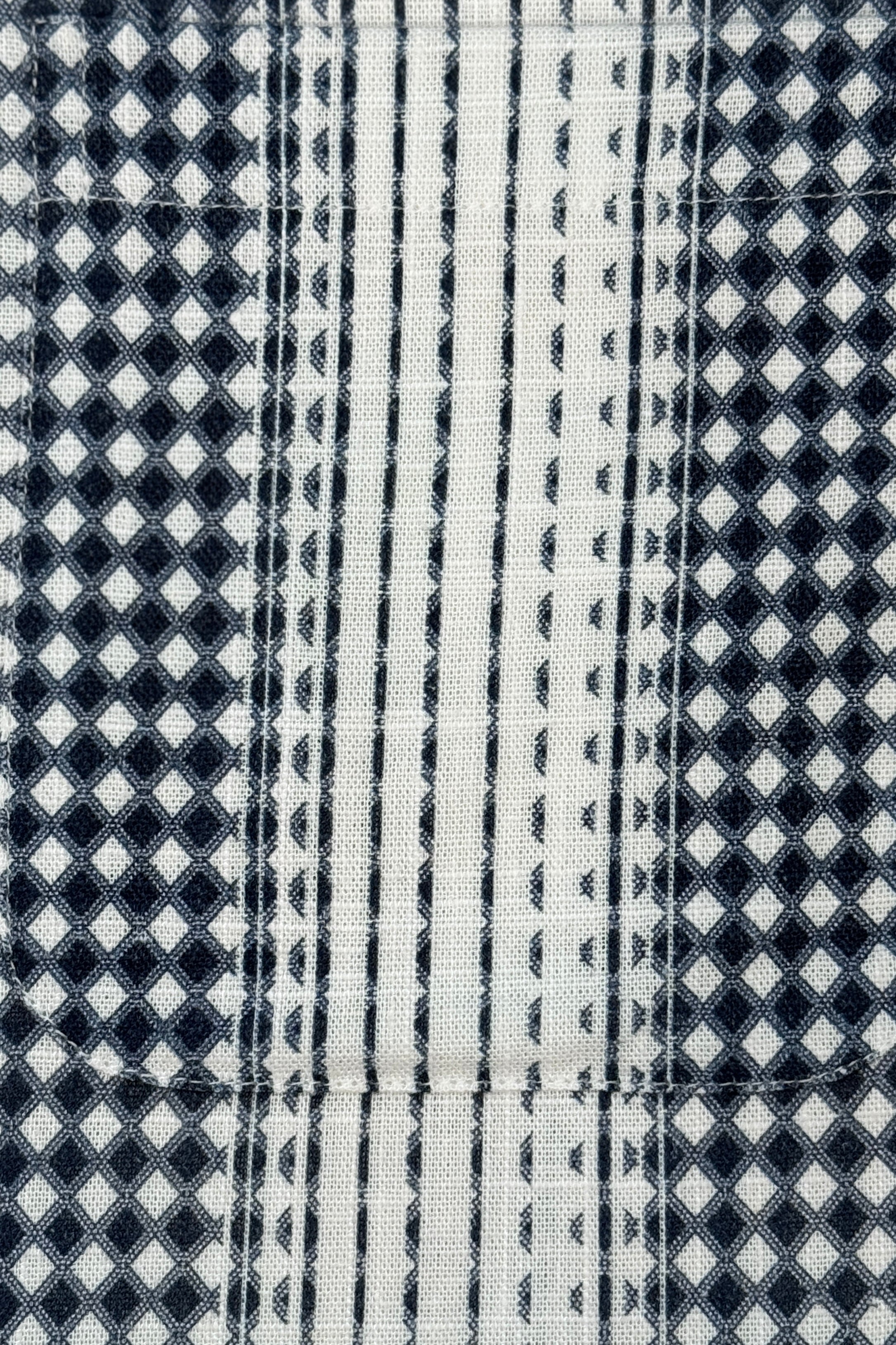 Camp Collar 4 Pkt Shirt - Navy White Diamond Stripes
