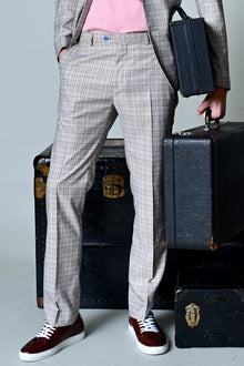  Downing Pants - slim - Tan Pink Blue Plaid