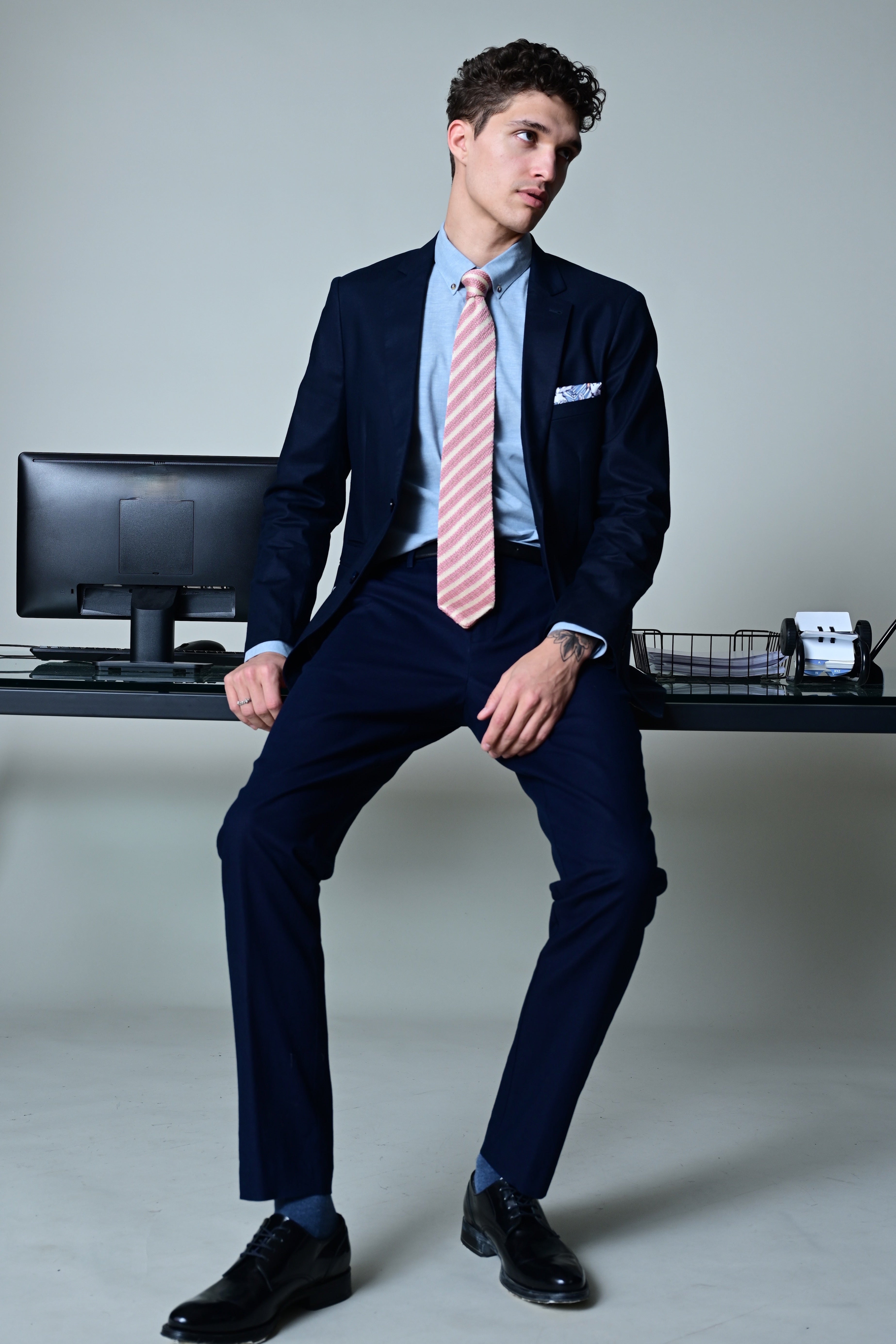 Downing Pants - slim - Navy Linen