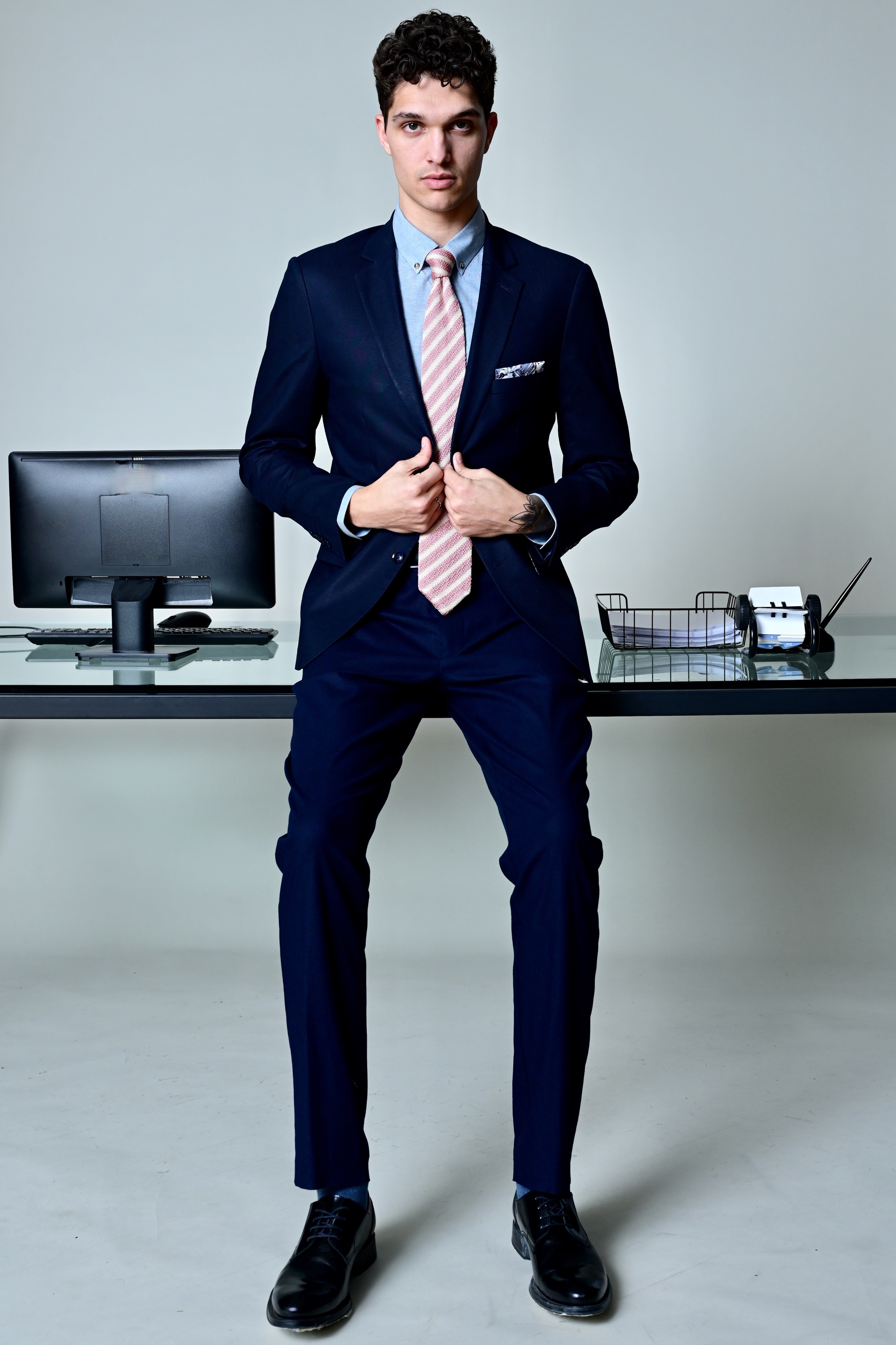 Downing Pants - slim - Navy Linen