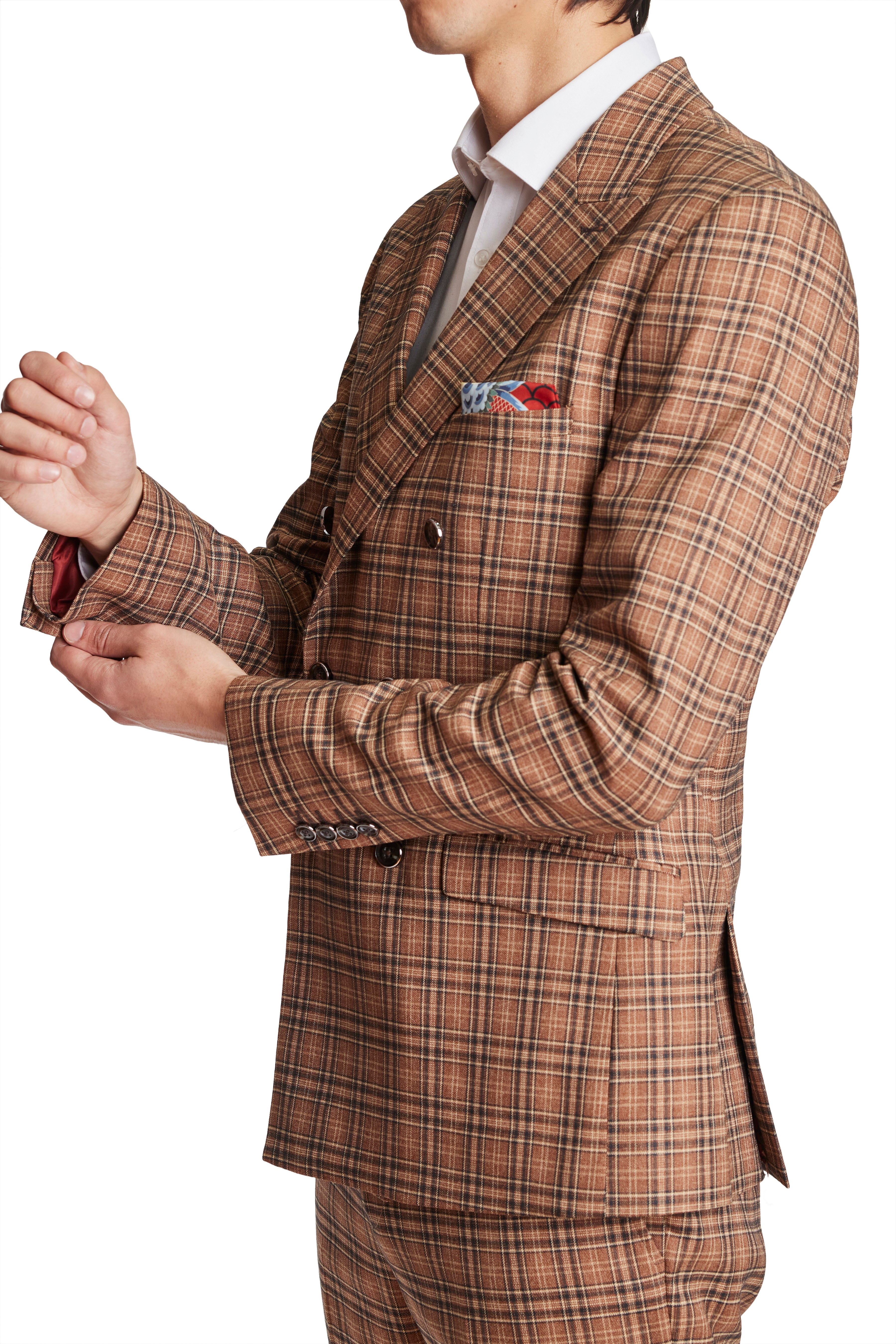 Soho Peak Double Breasted Jacket - slim - Chocolate Tan Check