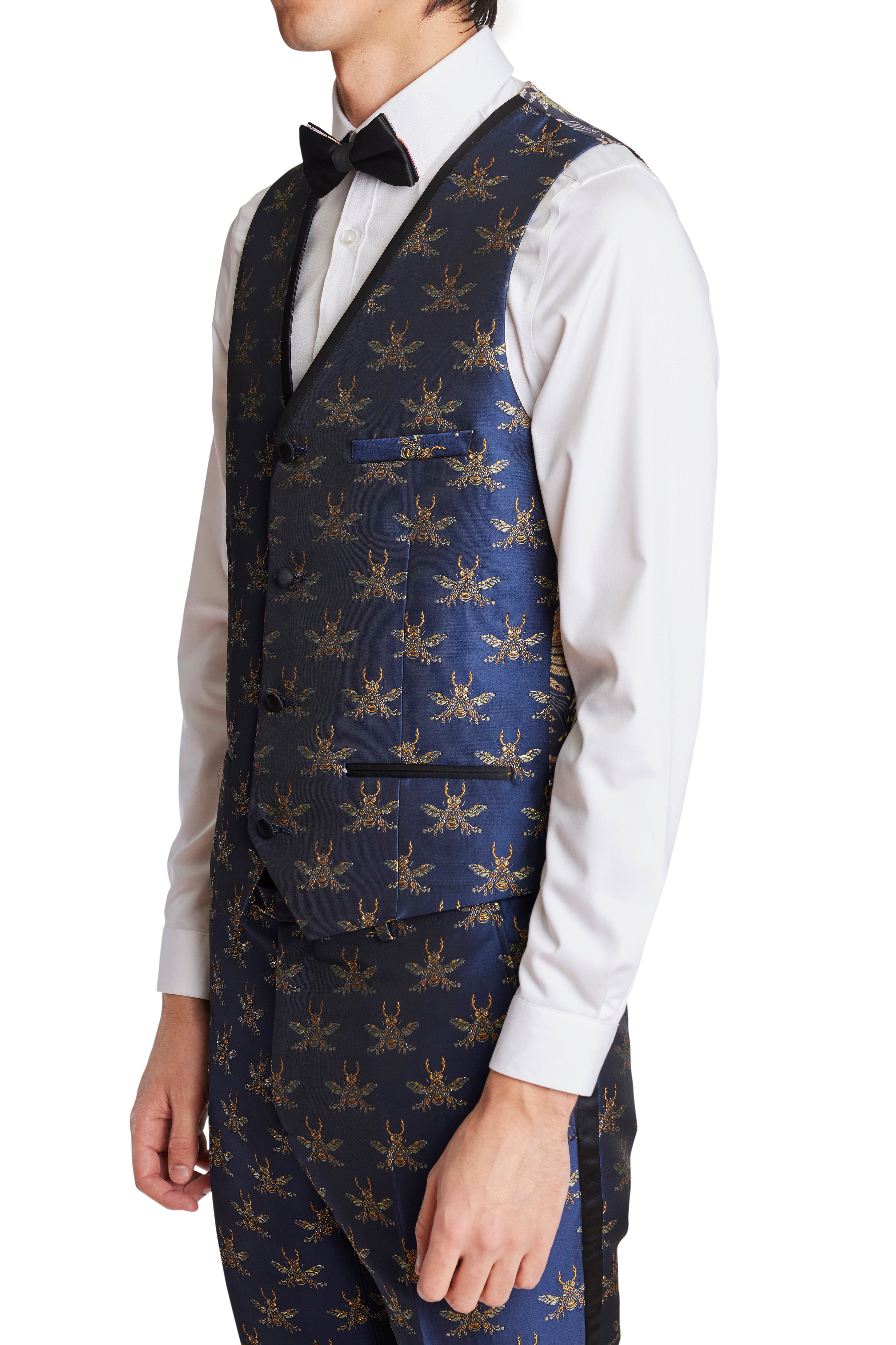 Mayfair Tux Vest - slim - Navy Iconic Bees