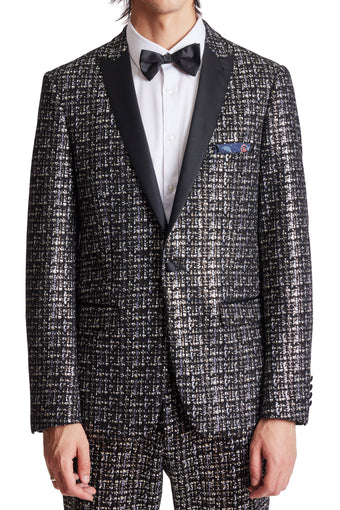 Grosvenor Peak Tux Jacket - slim - Black Silver & Gold