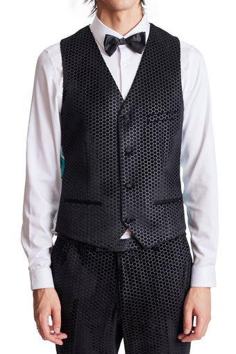 Chatsworth Tux Vest - slim - Blk Honeycomb Velvet