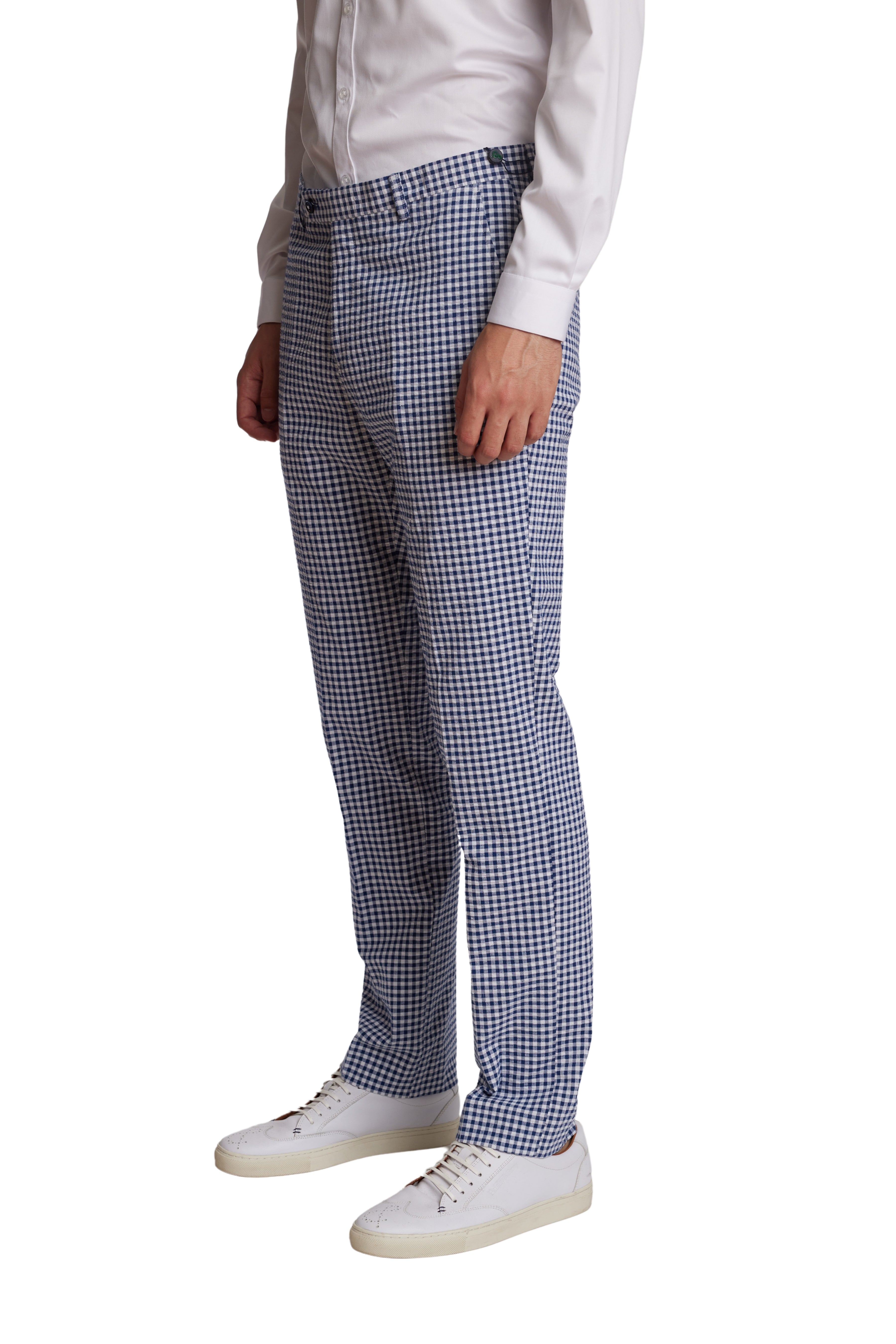 Downing Pants - slim - Navy Wht Seersucker Gingham