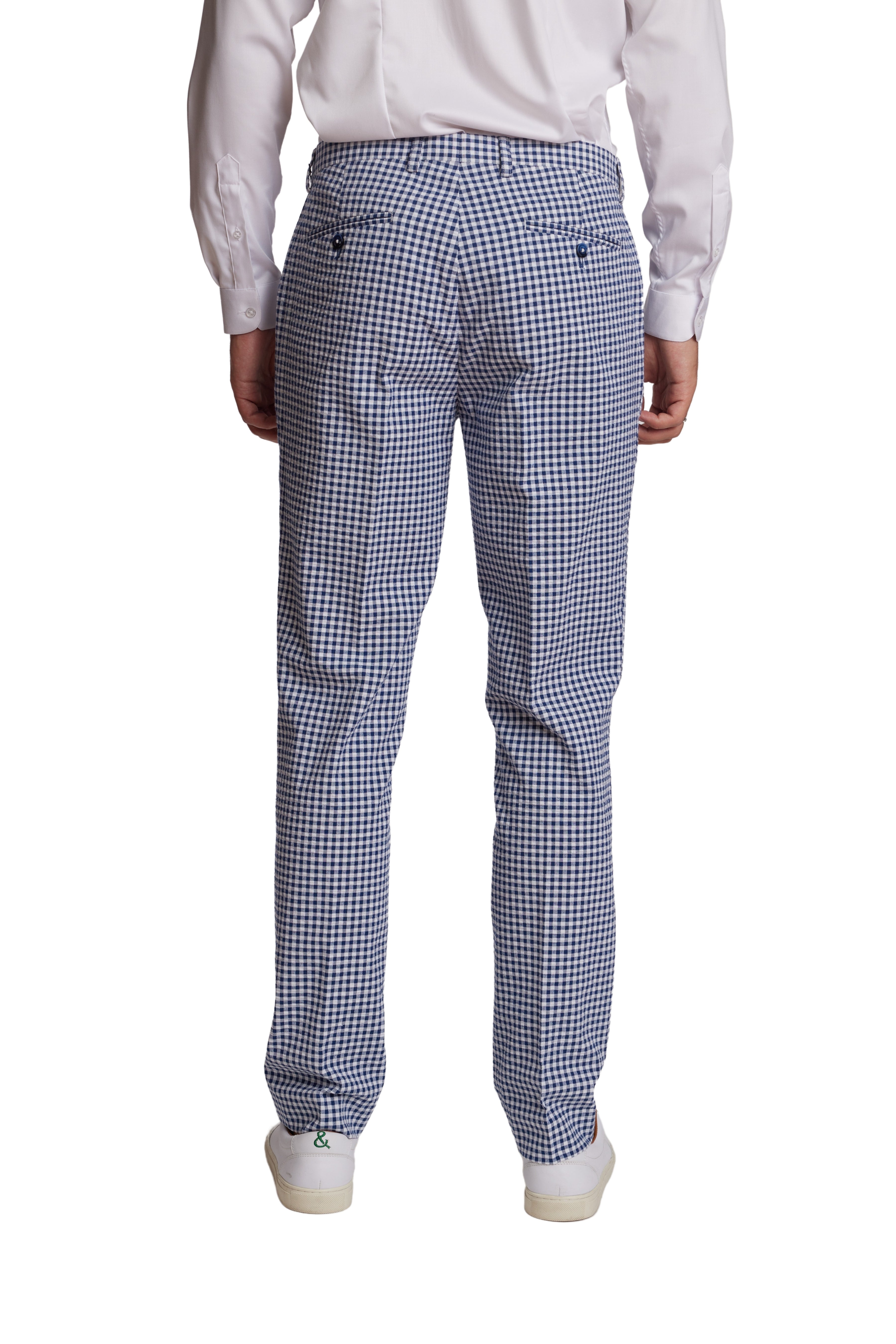 Downing Pants - slim - Navy Wht Seersucker Gingham