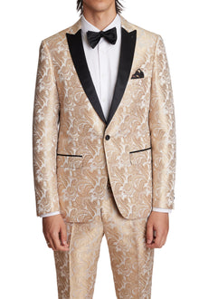  Grosvenor Peak Tux Jacket - slim - Cream Gold Paisley