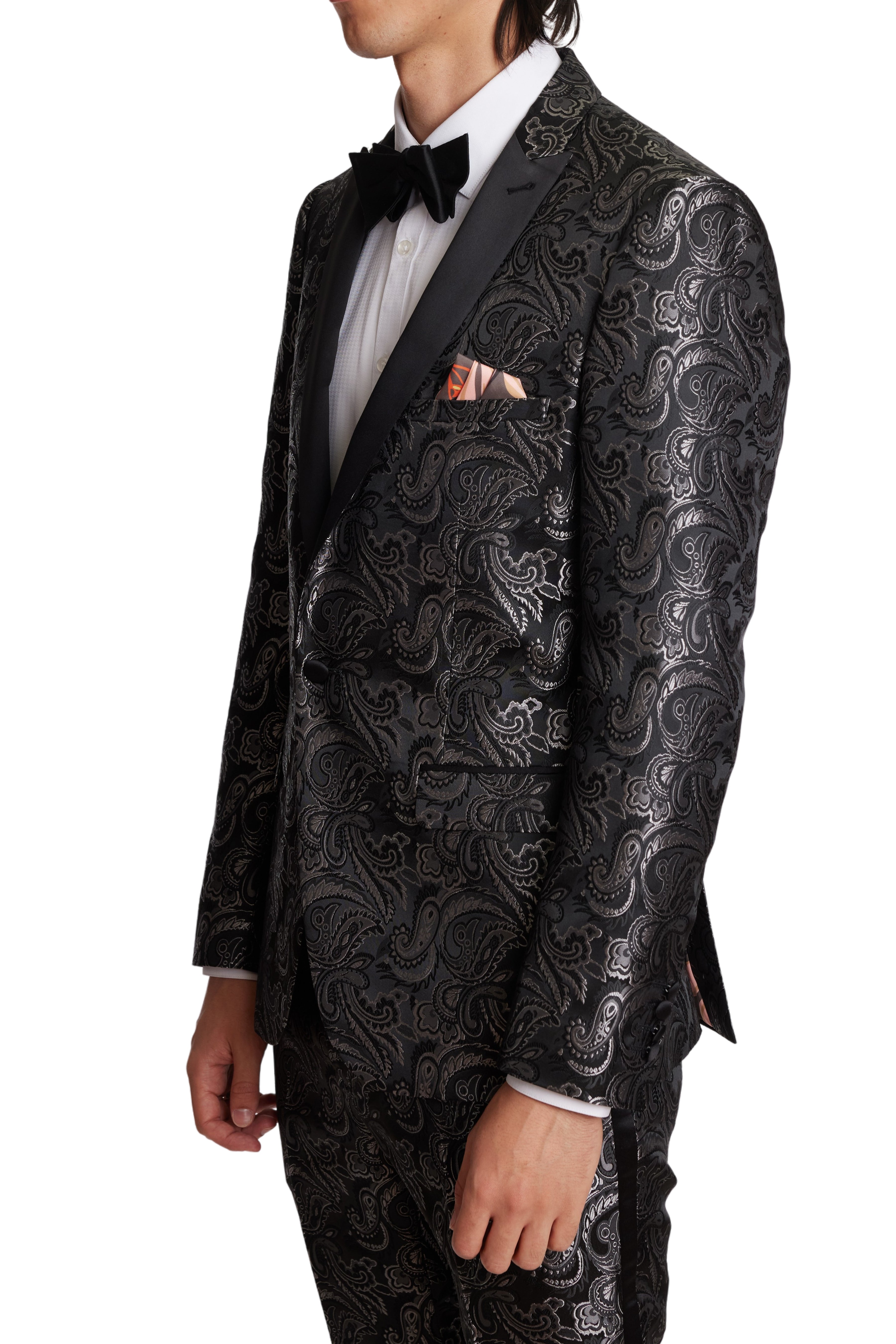 Grosvenor Peak Tux Jacket - slim - Black Silver Paisley