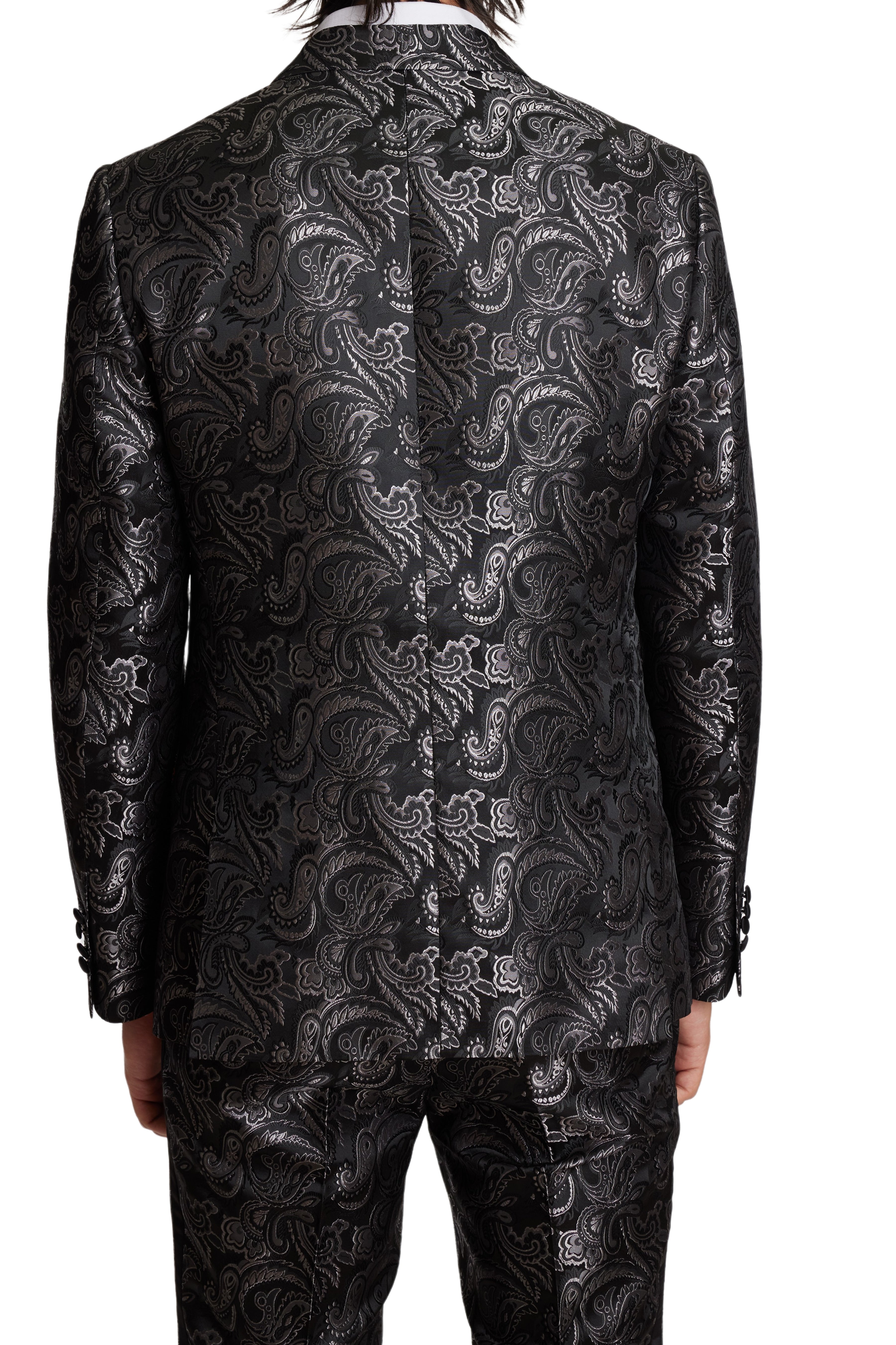 Grosvenor Peak Tux Jacket - slim - Black Silver Paisley