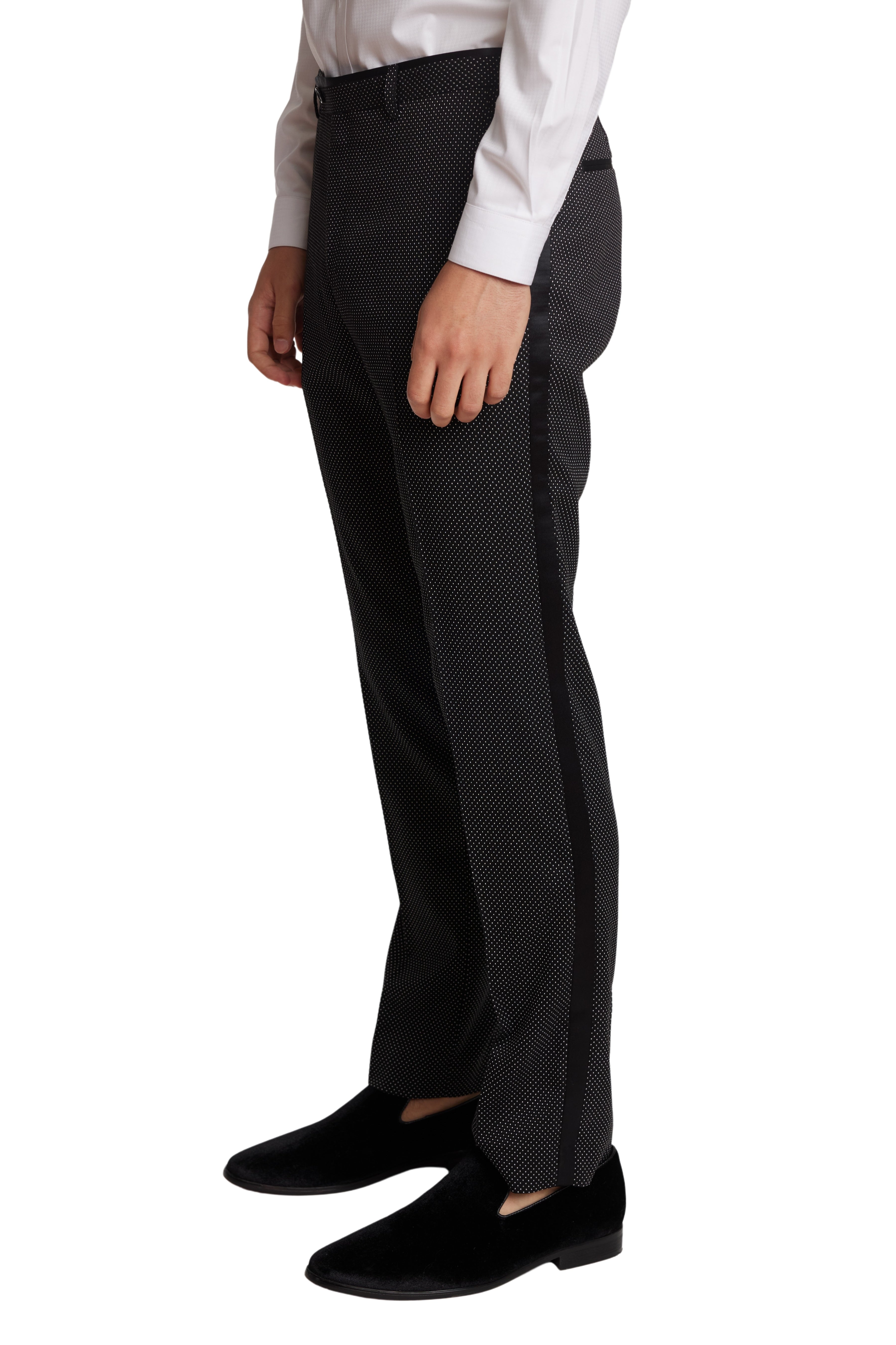 Sloane Tux Pants - slim - Black & White Dots