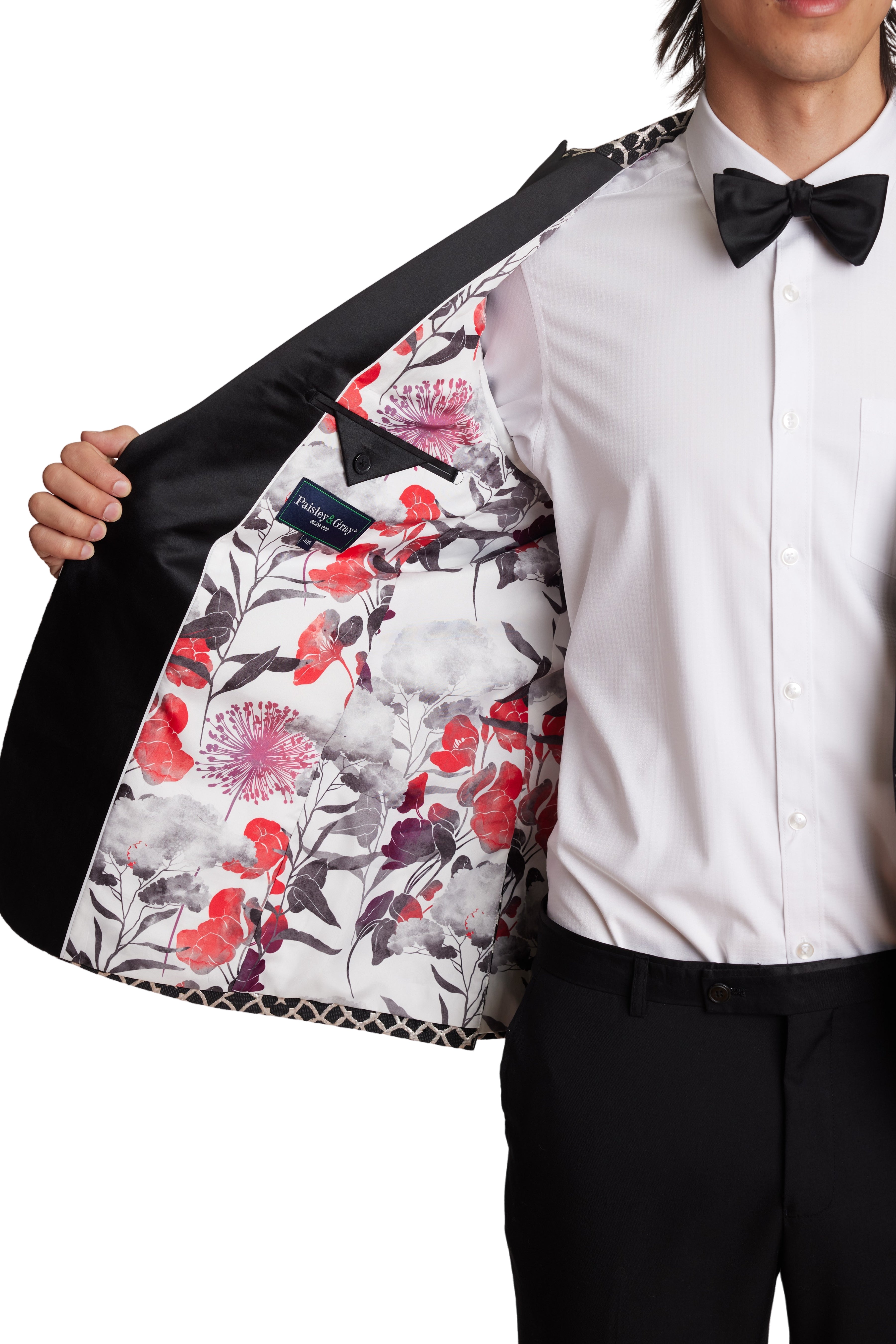 Grosvenor Peak Tux Jacket - slim - Blk Silver Floral Jacquard