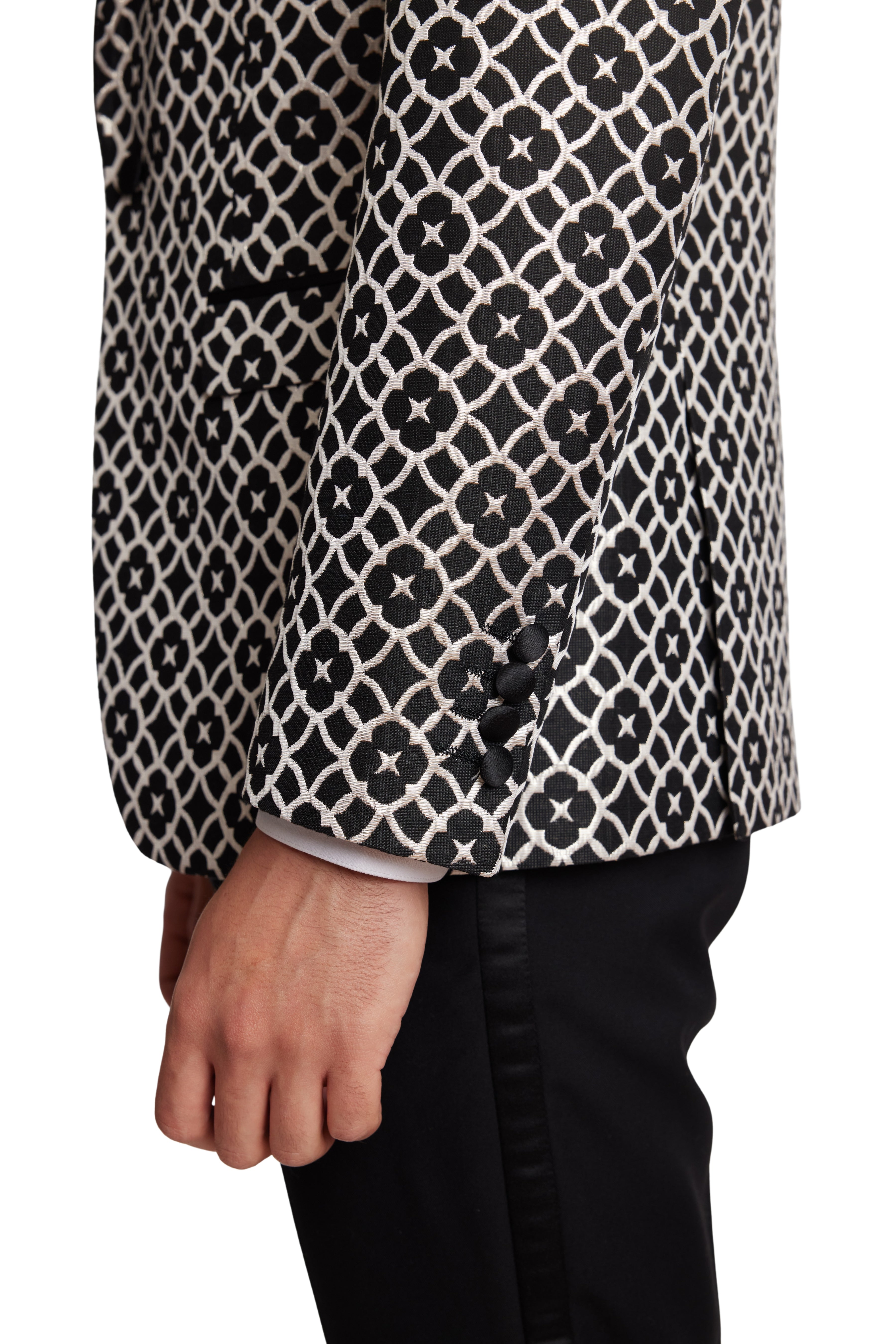 Grosvenor Peak Tux Jacket - slim - Blk Silver Floral Jacquard