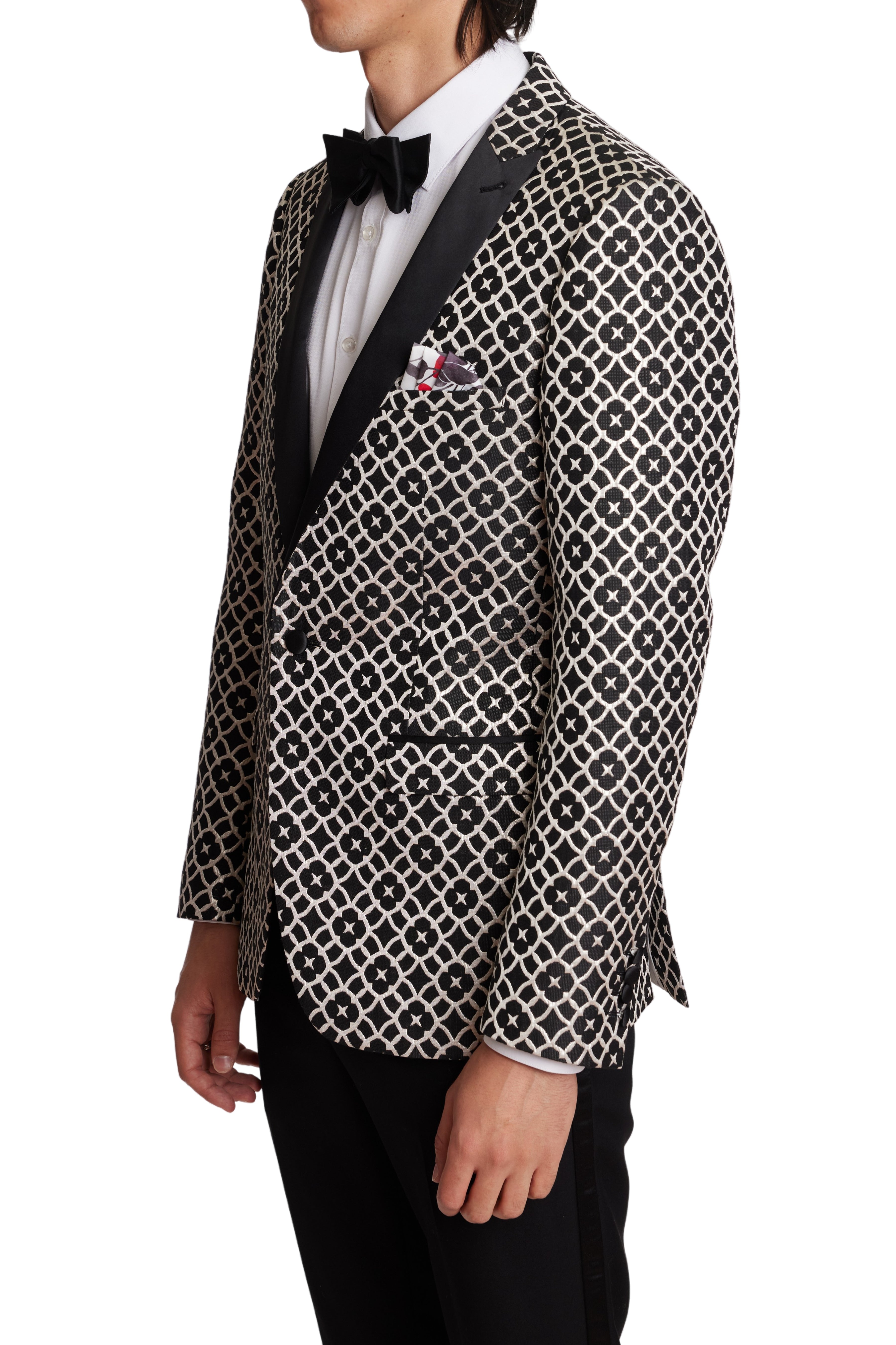 Grosvenor Peak Tux Jacket - slim - Blk Silver Floral Jacquard