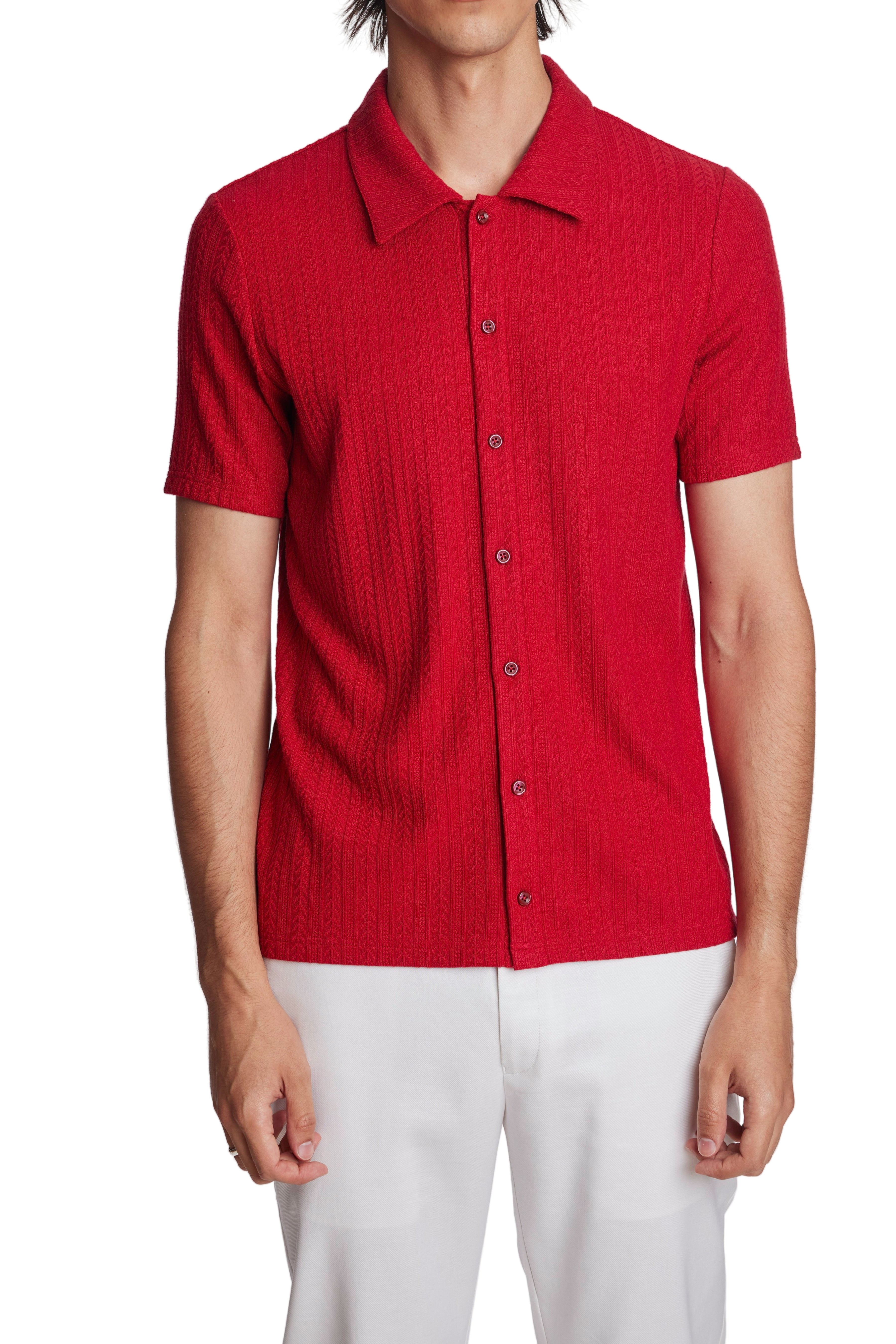 Full Placket Pointelle Polo - Cherry Red