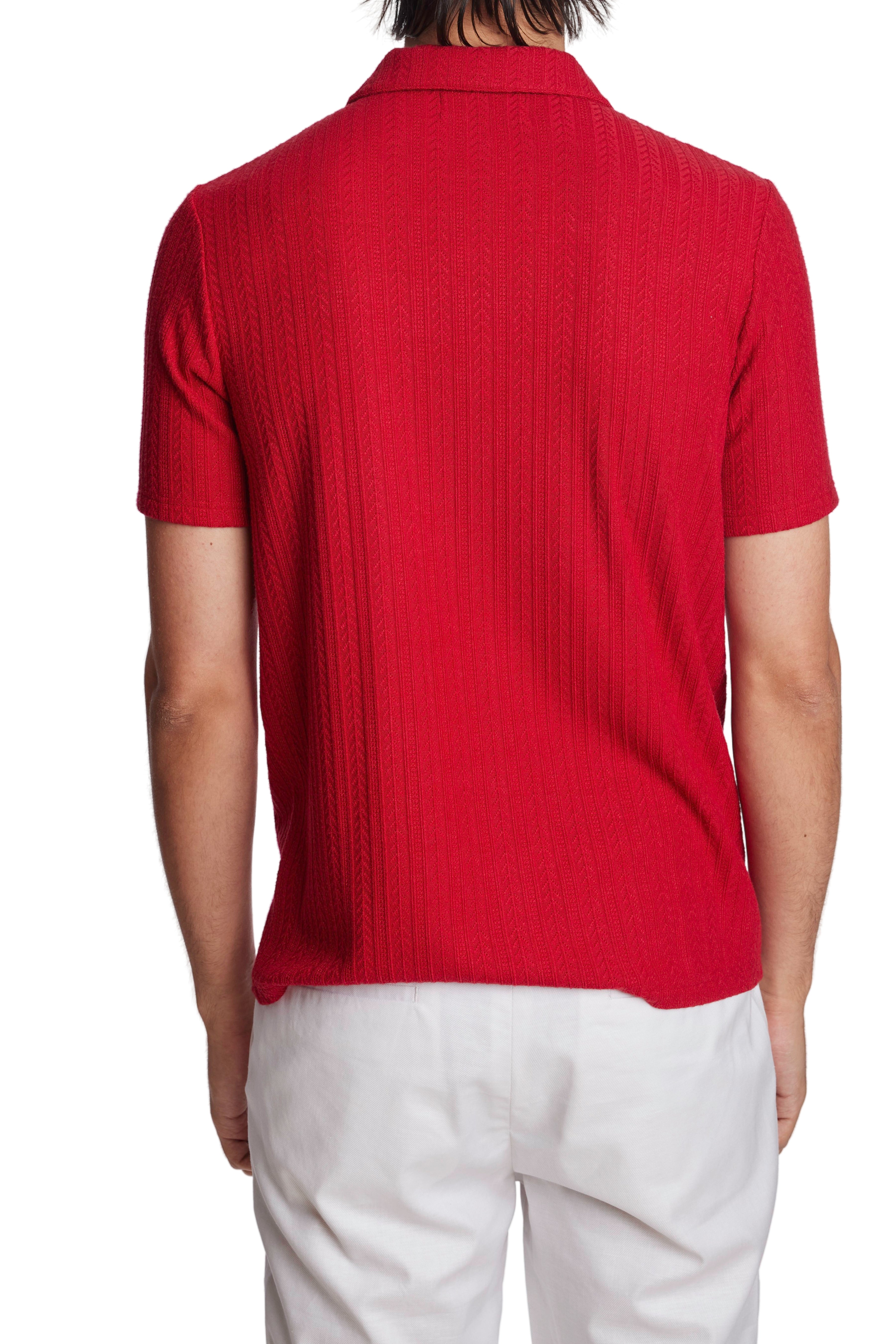 Full Placket Pointelle Polo - Cherry Red