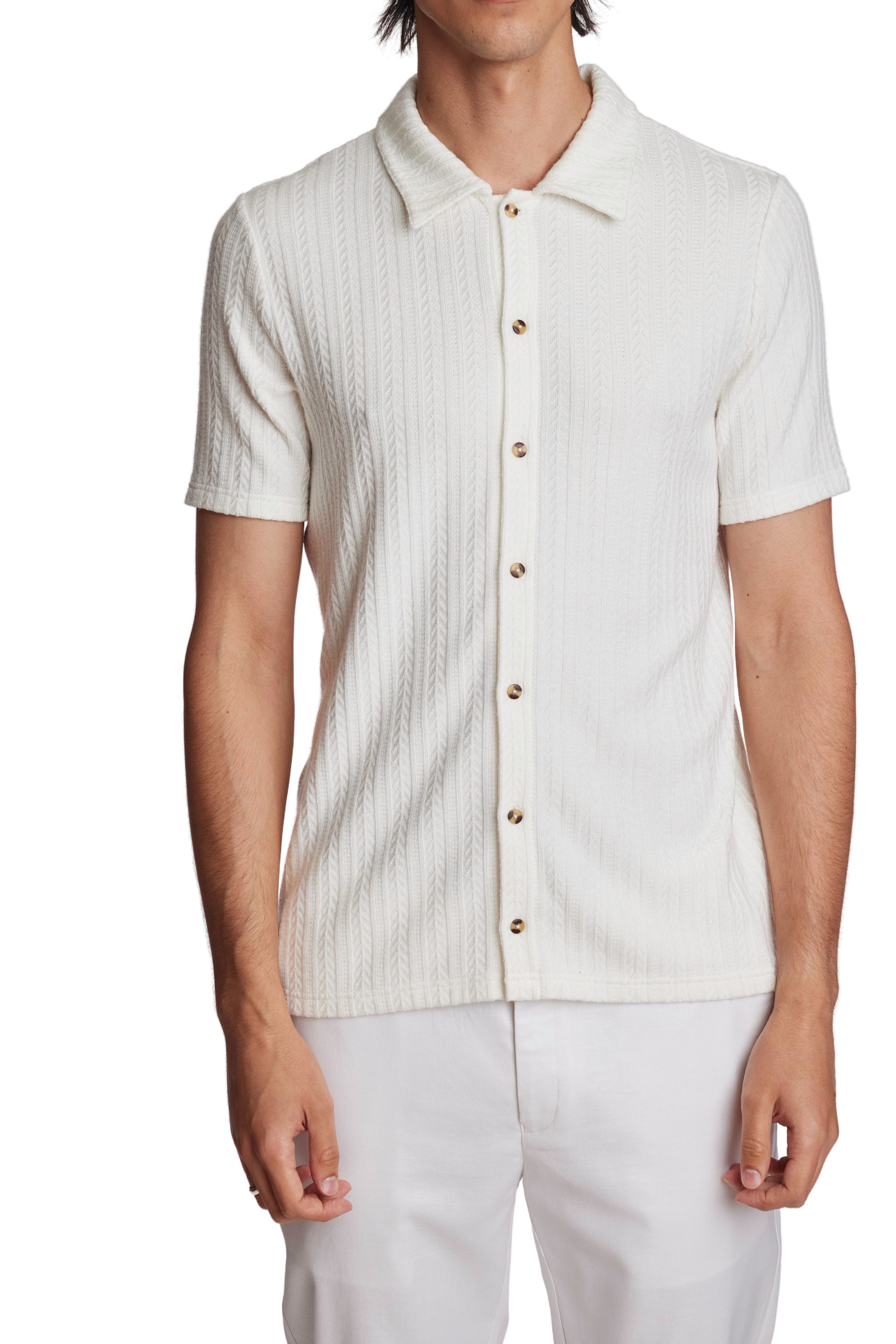 Full Placket Pointelle Polo - All White