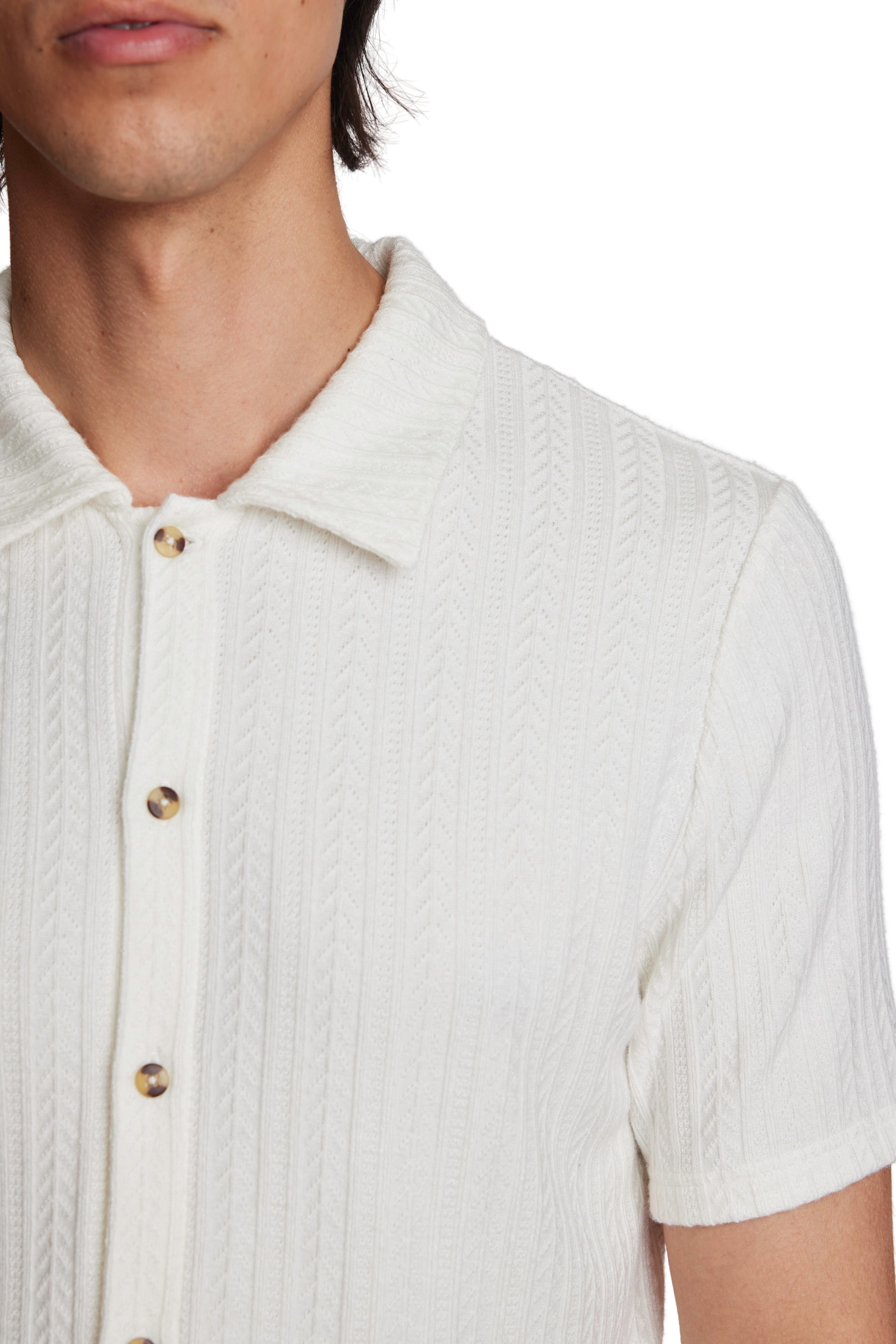 Full Placket Pointelle Polo - All White