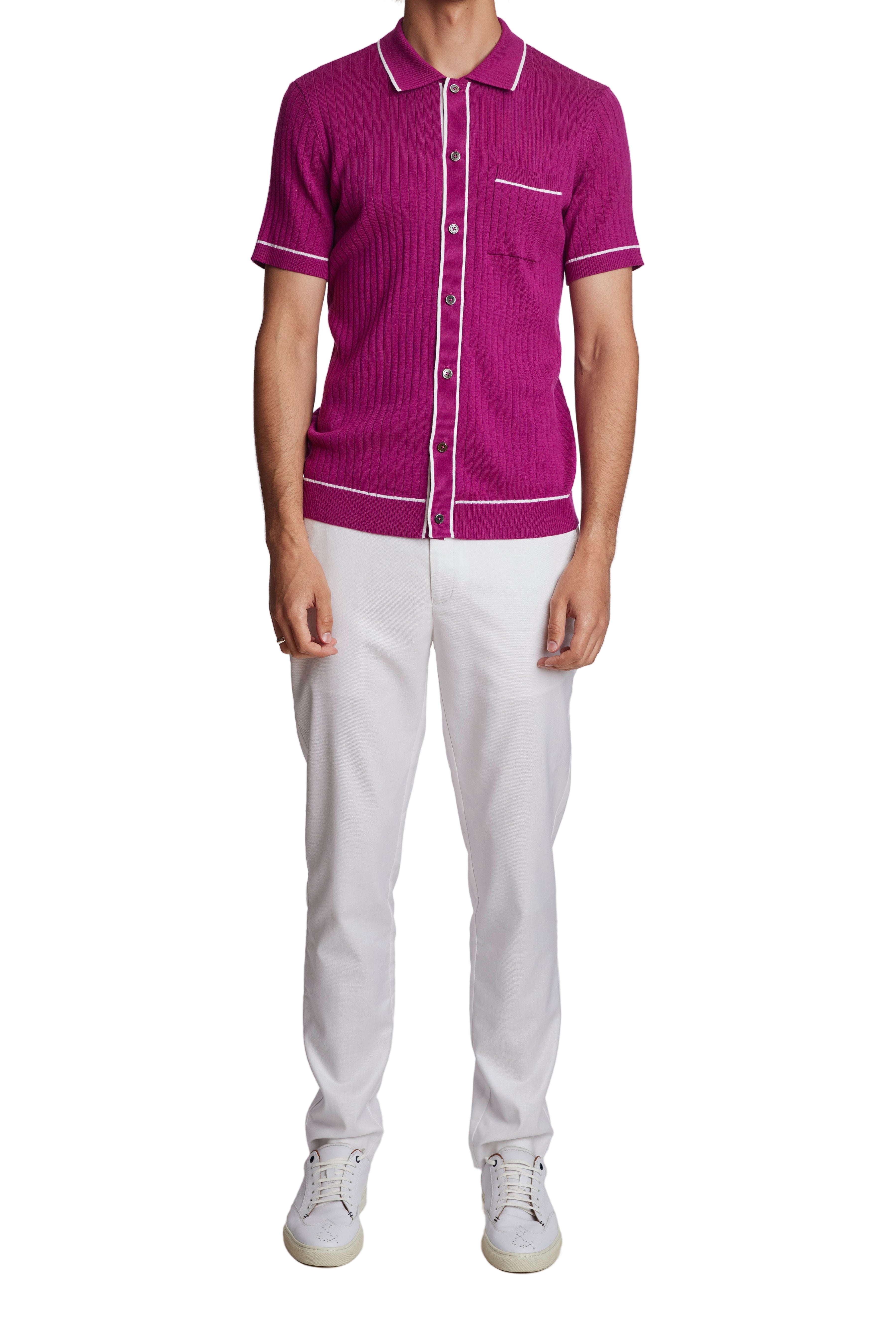 Full Placket Tipped Polo - Magenta