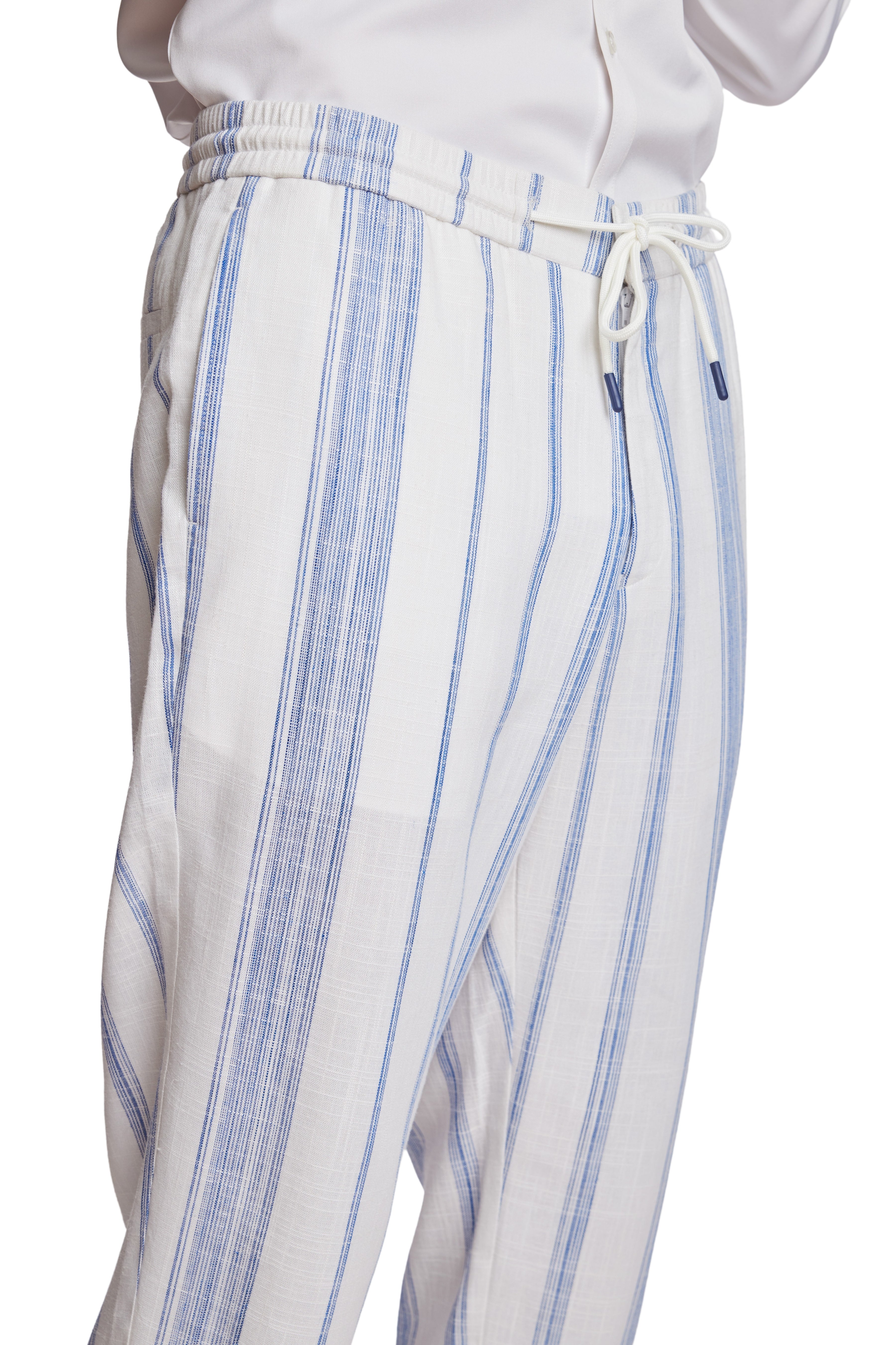 Chester Drawstring Pants - slim - White & Blue Variegated