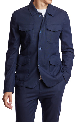 City 4 Pocket Jacket - slim - Navy Linen