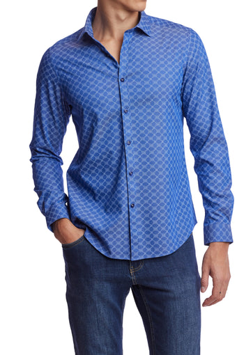 Samuel Spread Collar Shirt - Indigo White