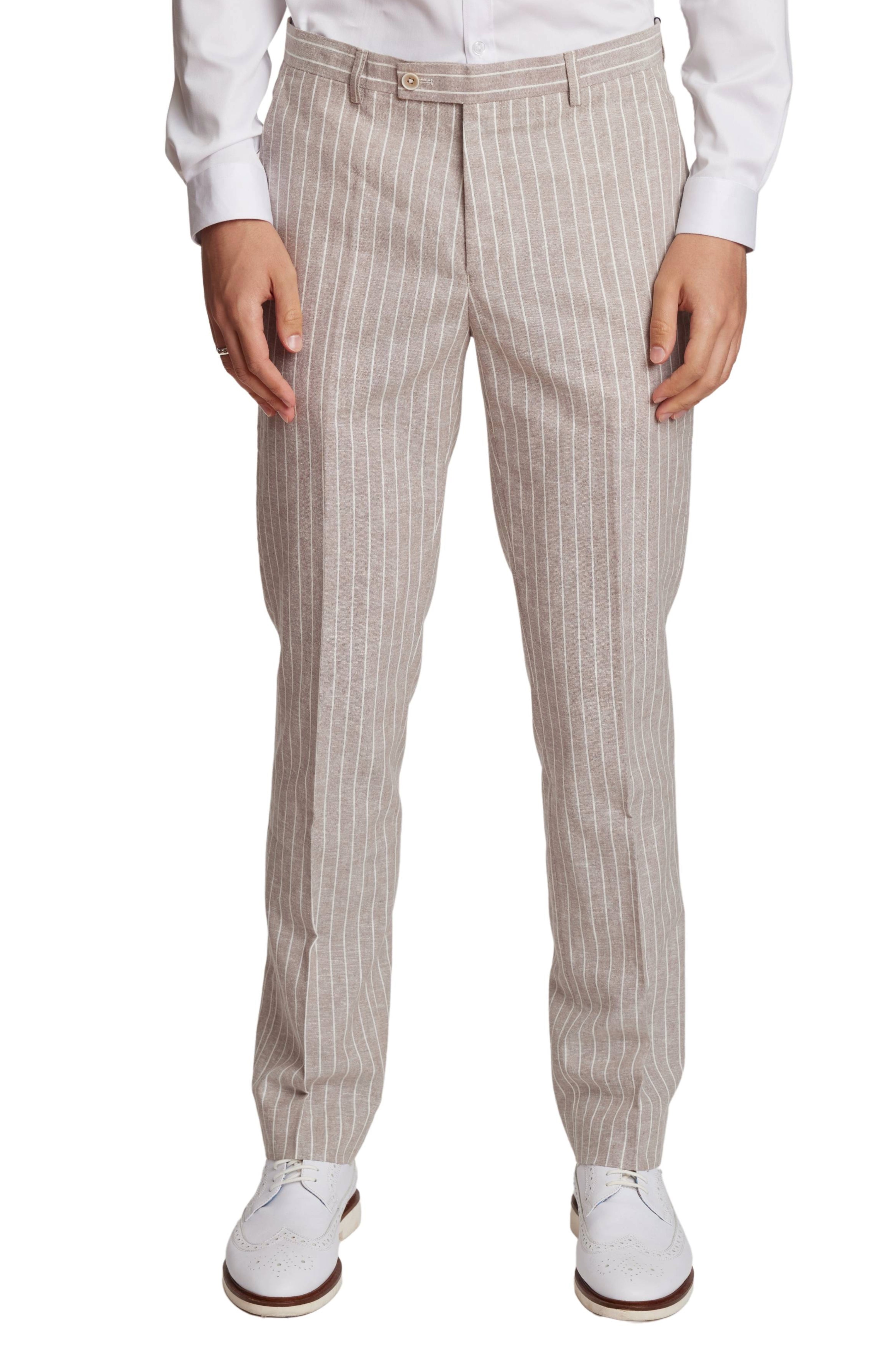 Downing Pants - slim - Tan White Pinstripes