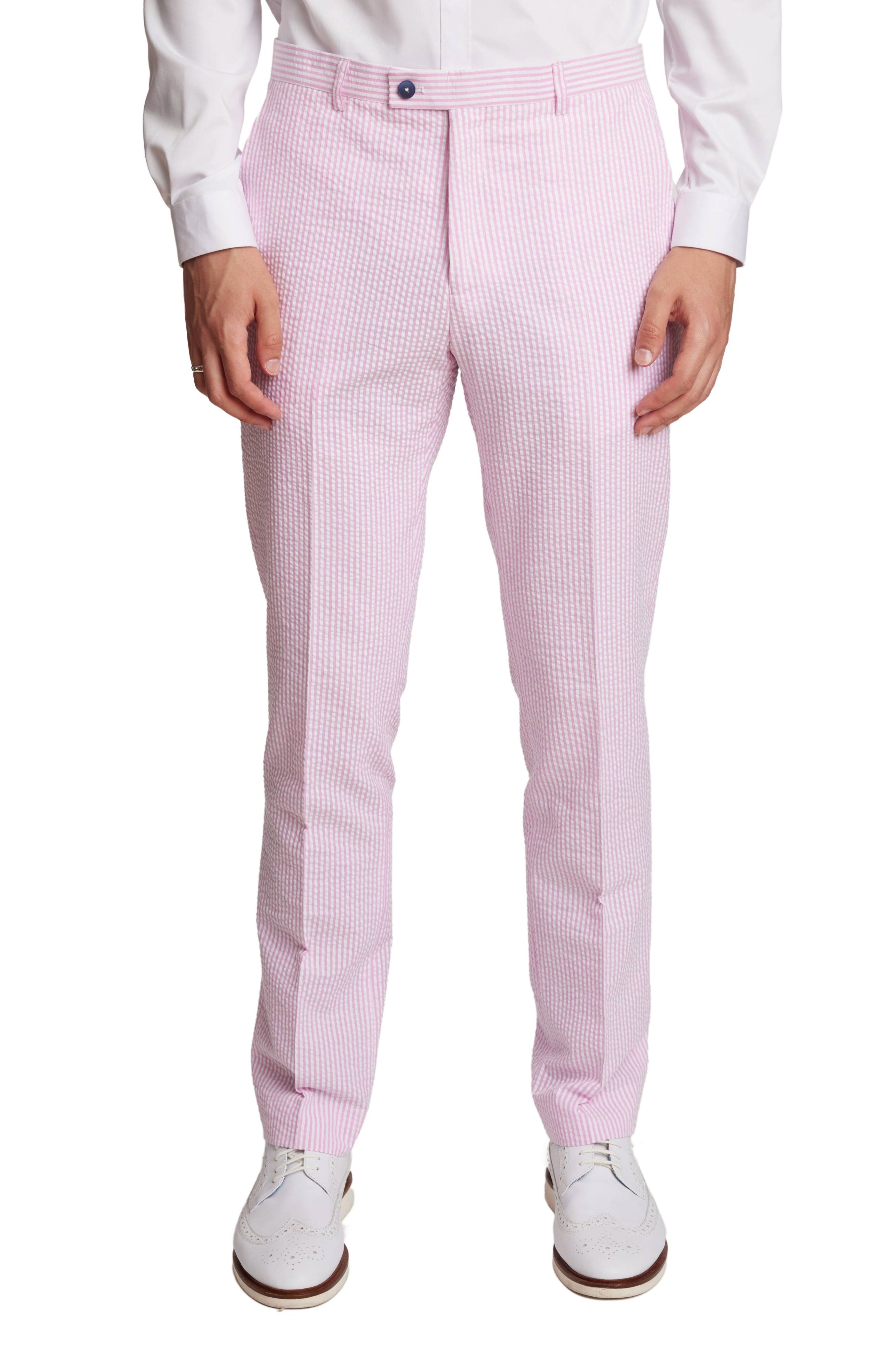 Downing Pants - slim - Pink Wht Seersucker Stripes