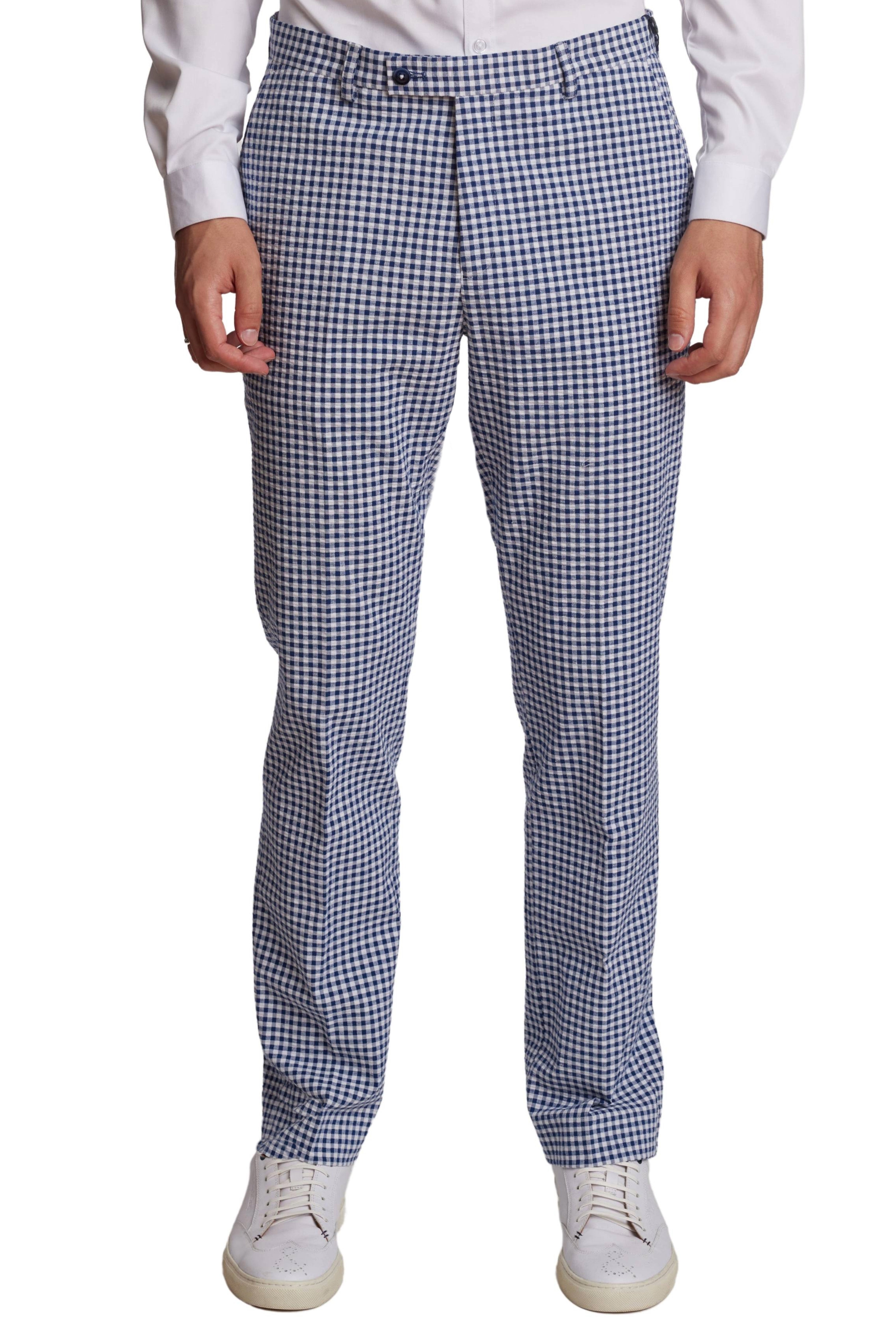 Downing Pants - slim - Navy Wht Seersucker Gingham