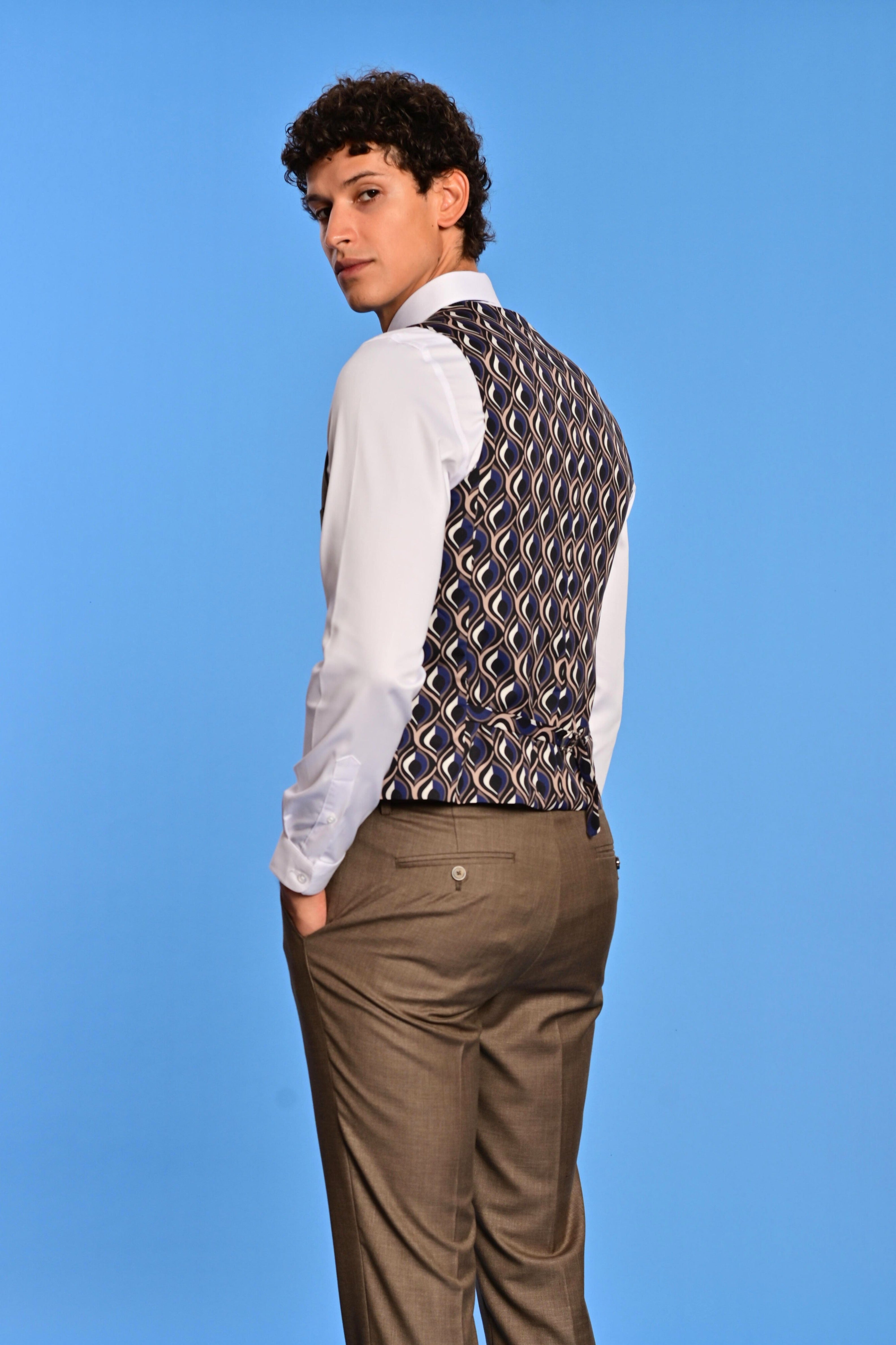 Modern Fit - Eaton 5 Button Vest - Dark Khaki Shark