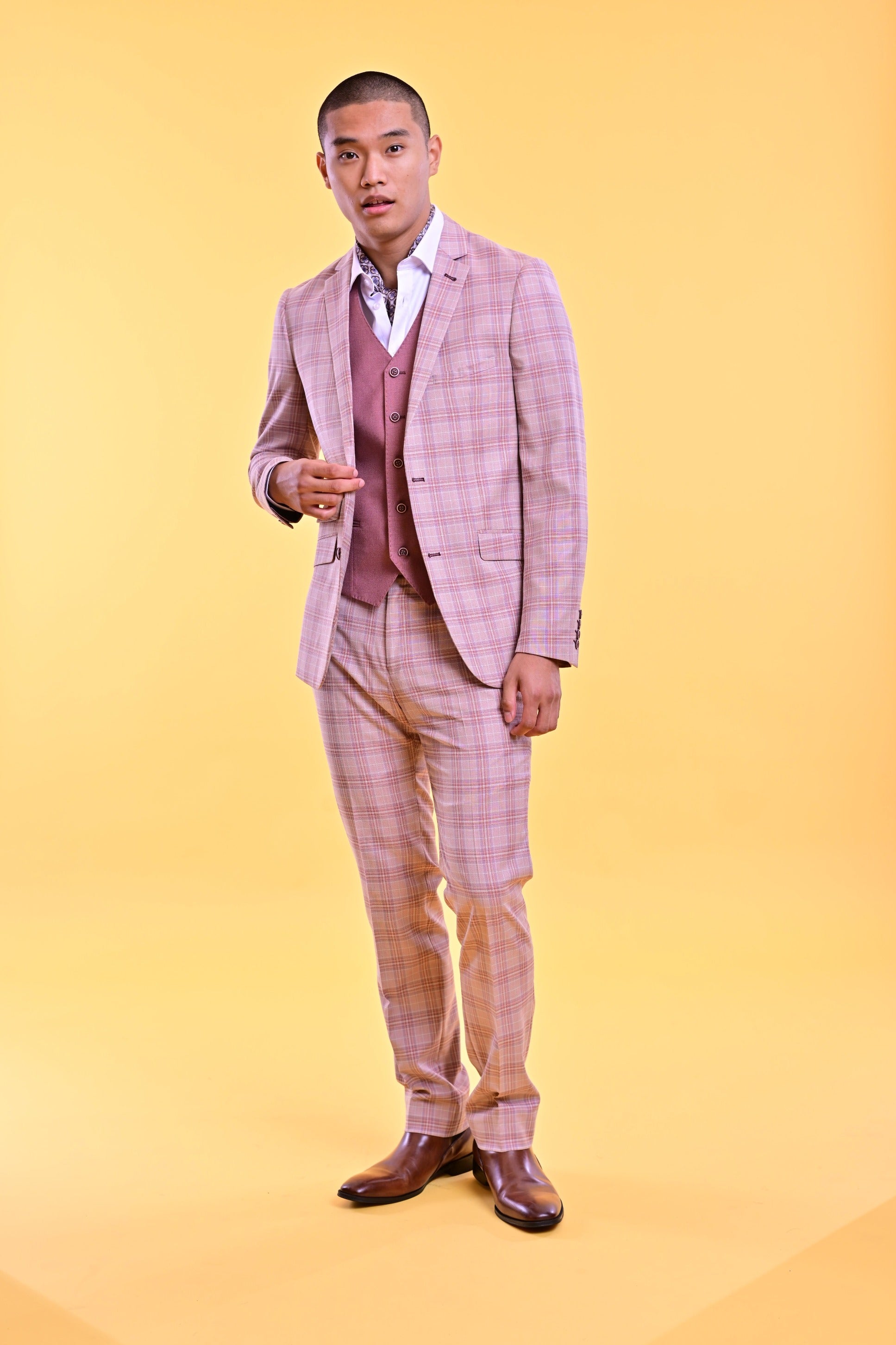 Dover Notch Jacket - slim - Pink Mauve Check