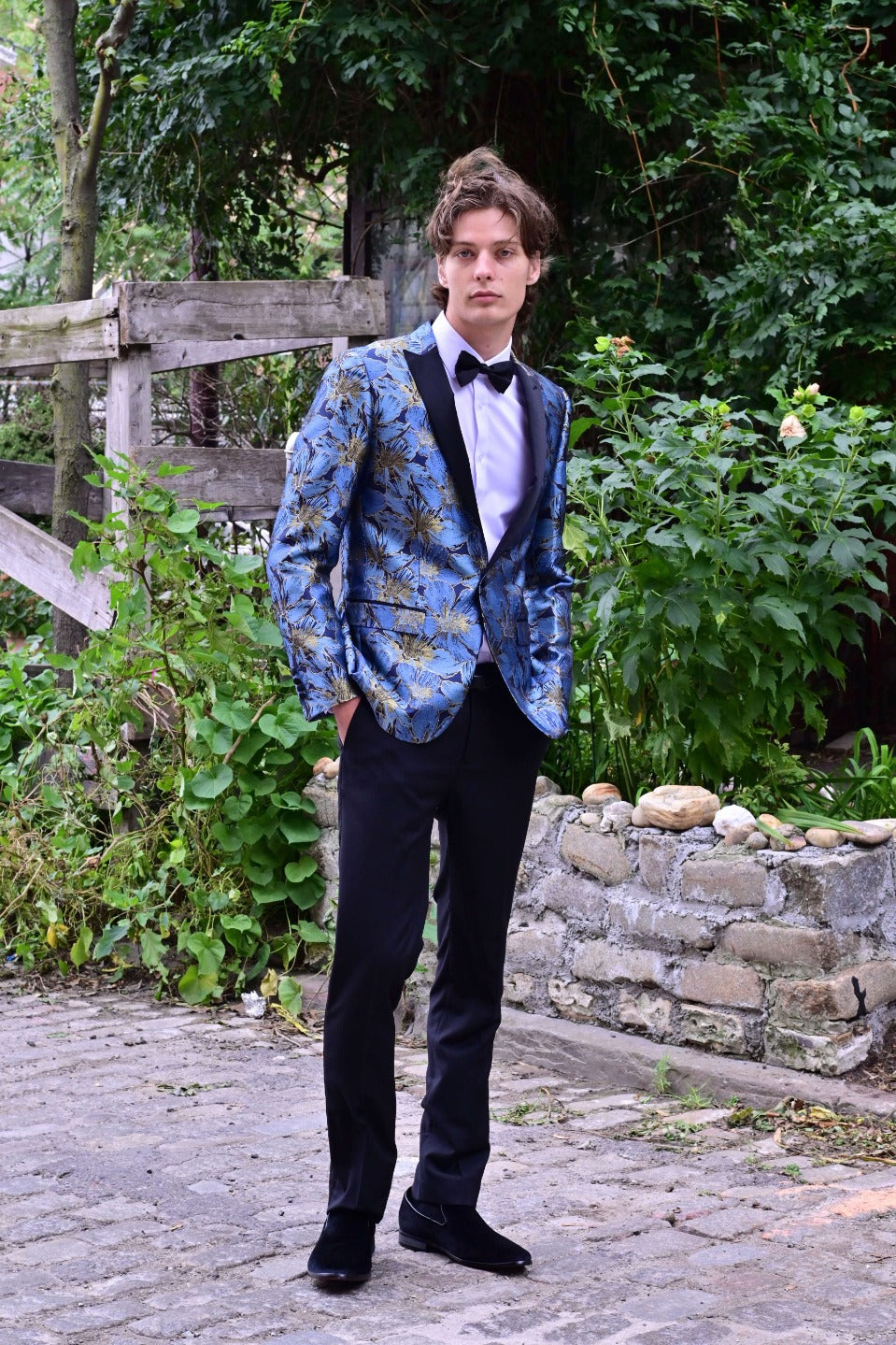 Grosvenor Peak Tux Jacket - slim - Navy Blue Gold Flower