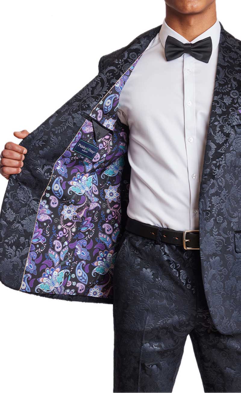 Regent Shawl Tux Jacket - slim - Black Floral Velvet