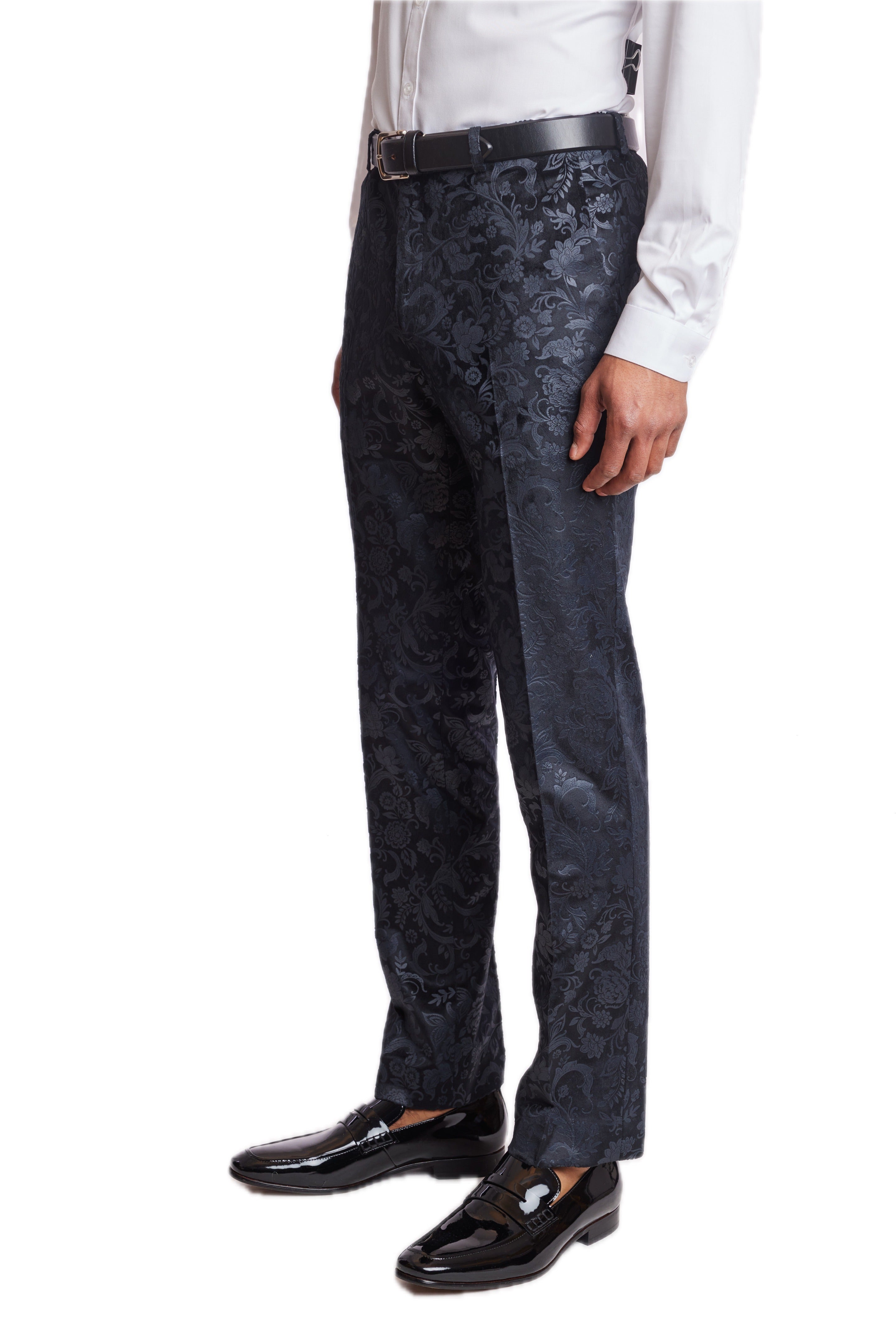 Sloane Tux Pants  - slim - Black Floral Velvet