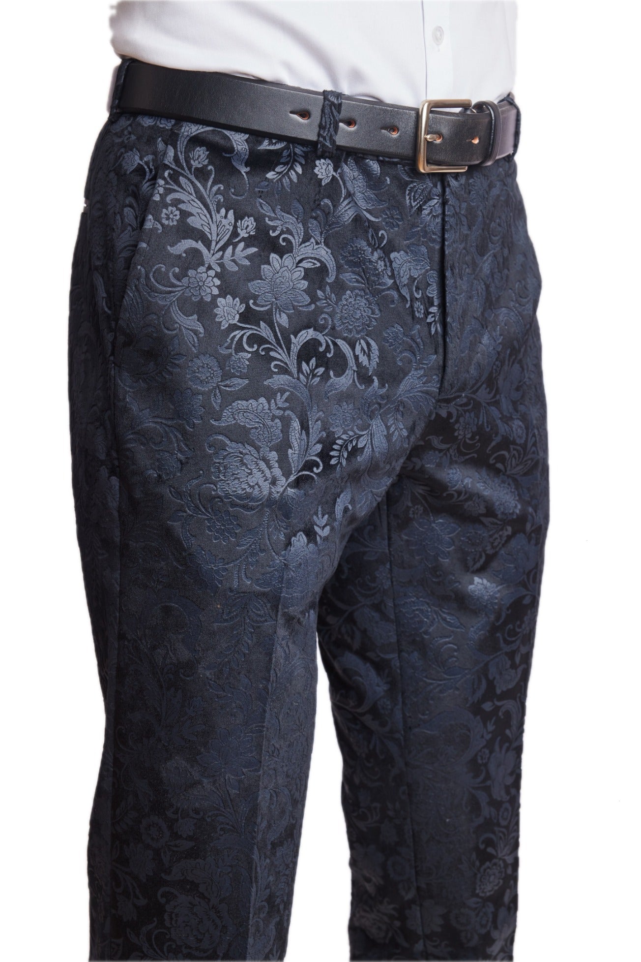 Sloane Tux Pants  - slim - Black Floral Velvet