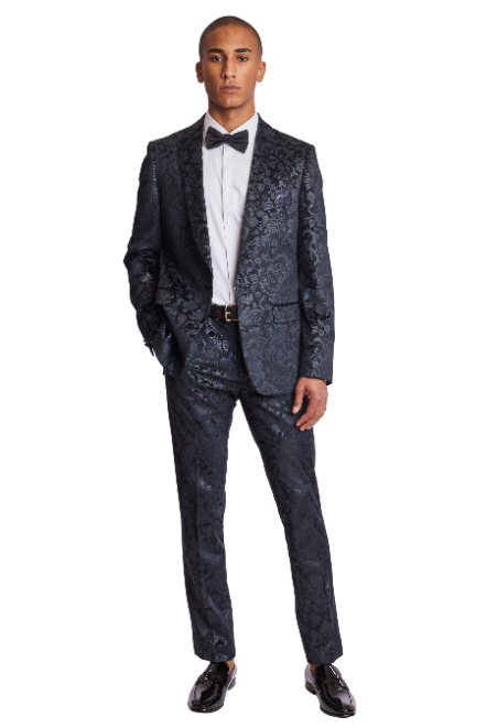 Regent Shawl Tux Jacket - slim - Black Floral Velvet