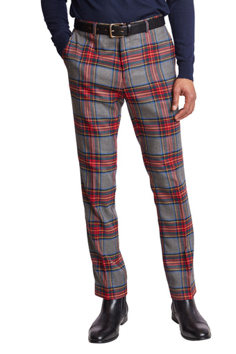 Downing Pants - slim - Charcoal Red Royal Tartan