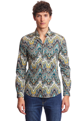 Brian Button Down Shirt - Teal Black Multi