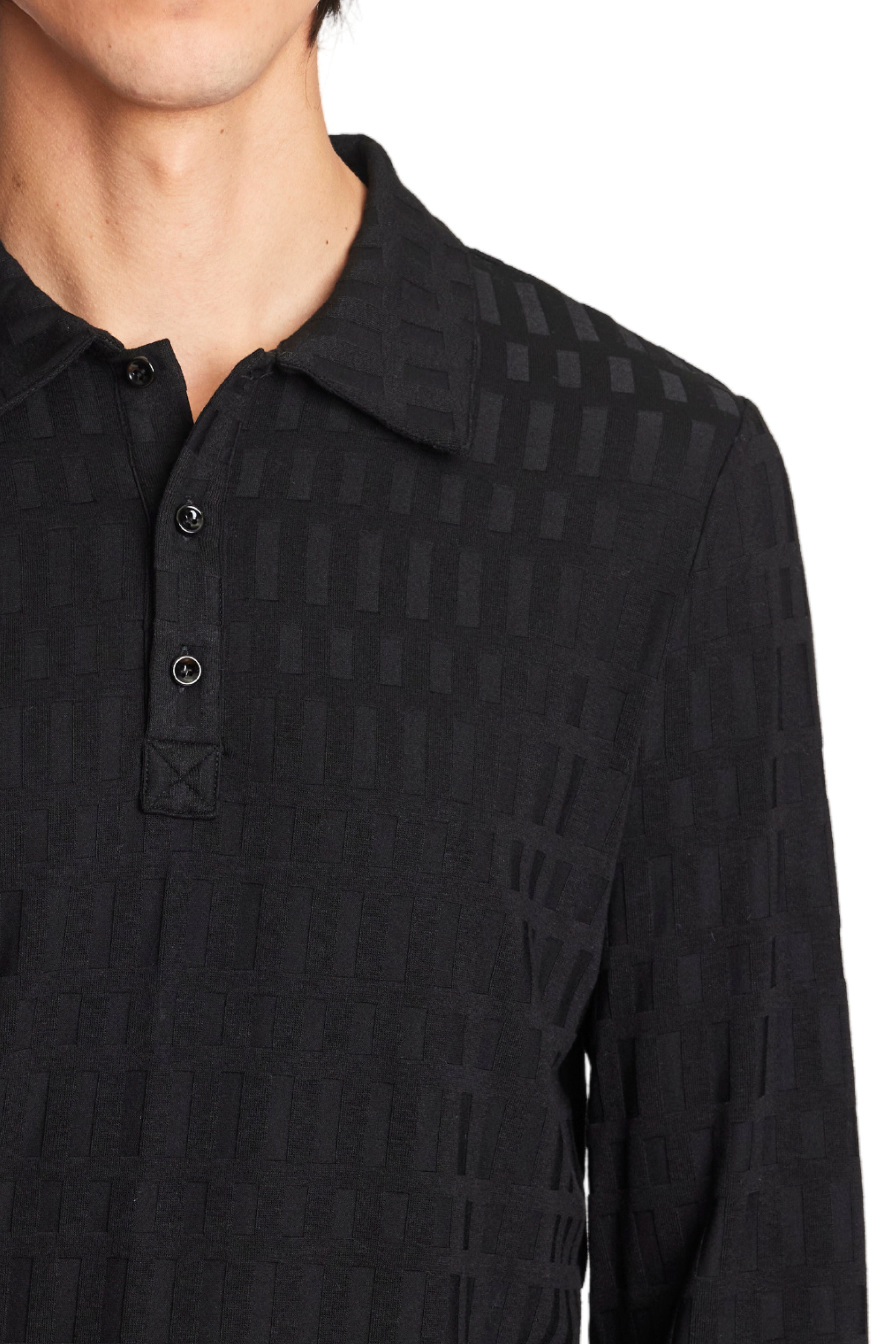 L/S Polo - Black Tonal Geo