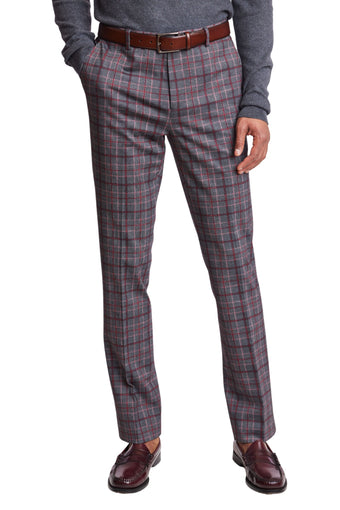 Downing Pants - slim - Charcoal Burgundy Pink Check