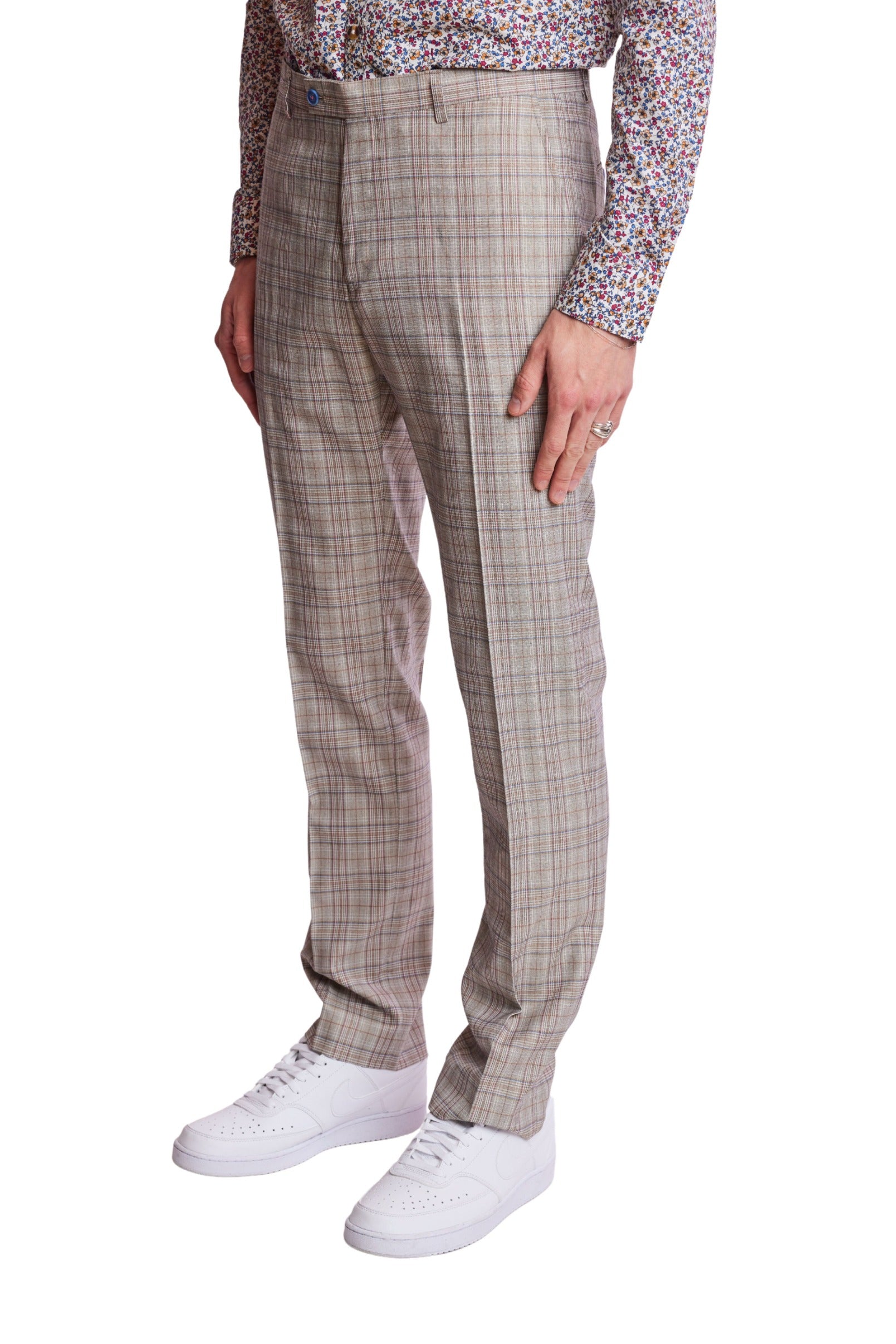 Downing Pants - slim - Tan Pink Blue Plaid