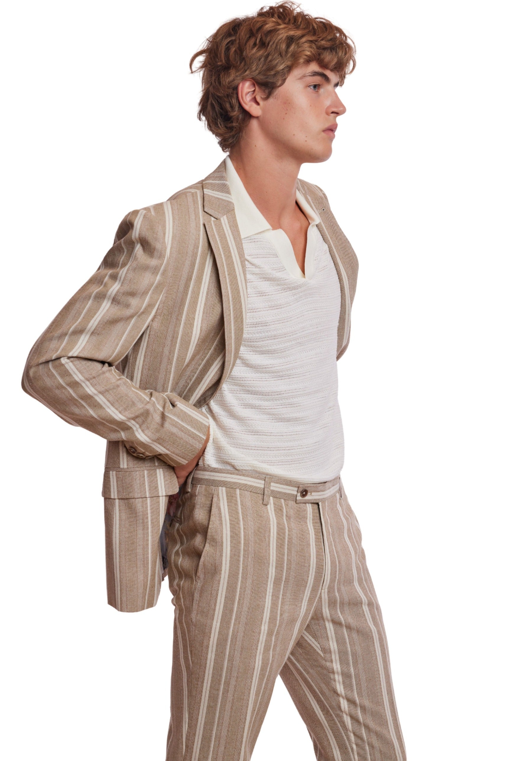 Downing Pants - slim - Tan Beige Stripes