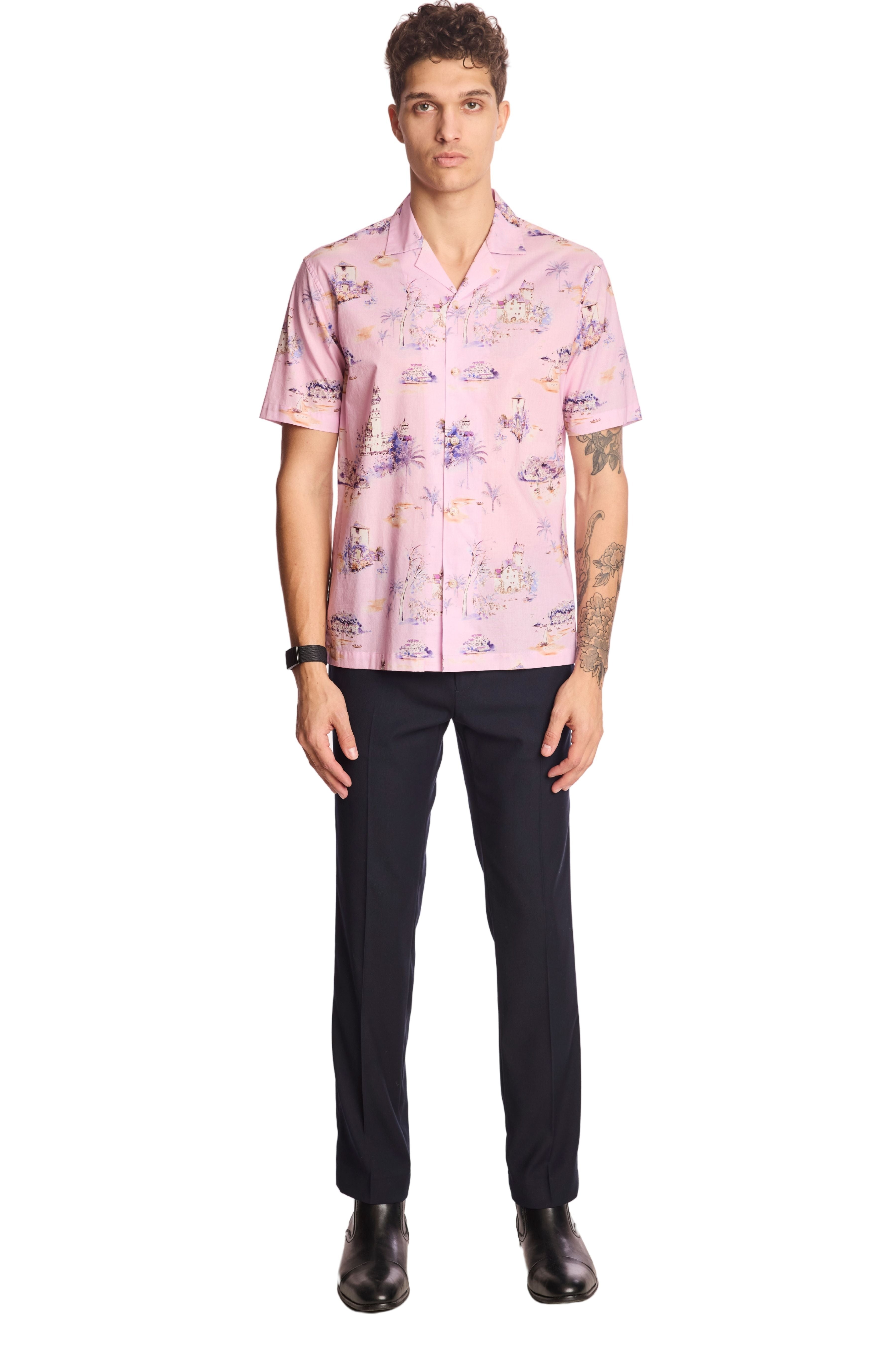 S/S Camp Collar Shirt - Pink Summer Island