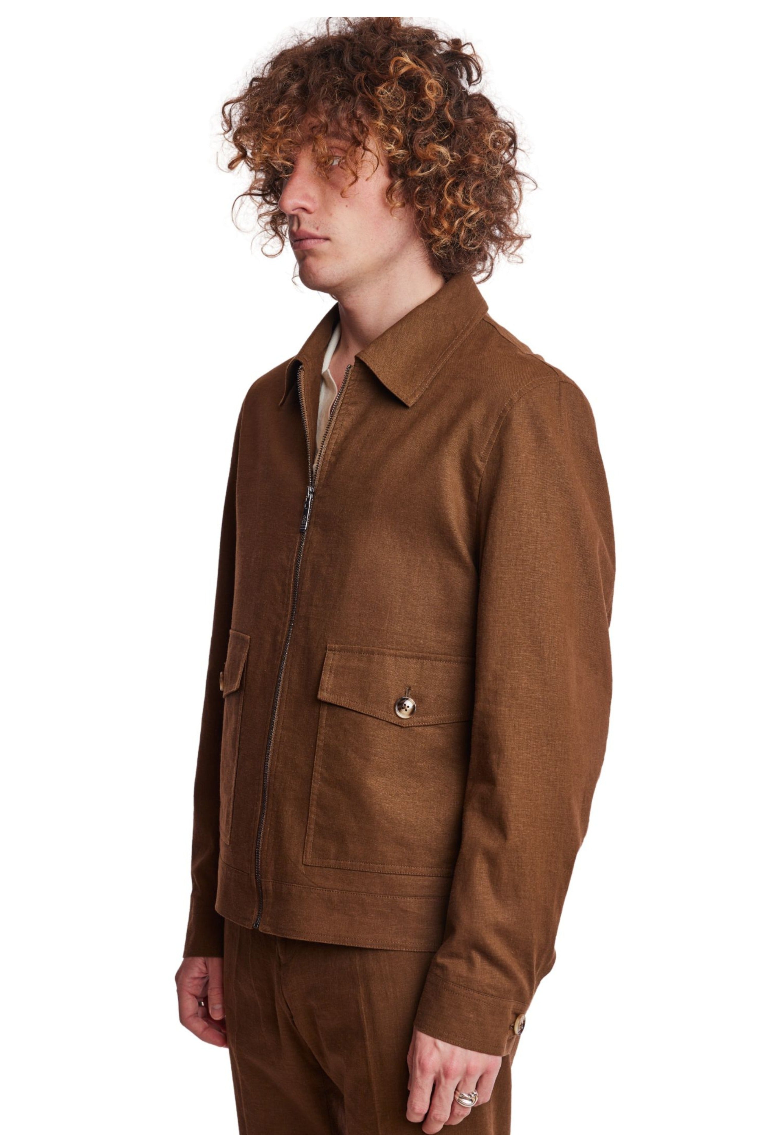 Milo Bomber Jacket - slim - Brown Linen