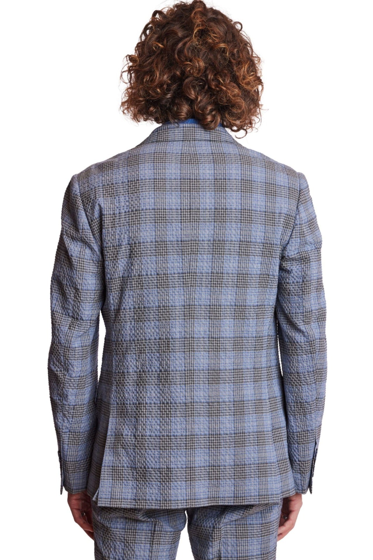 Ashton Peak Jacket - slim - Grey Blue Seersucker Check